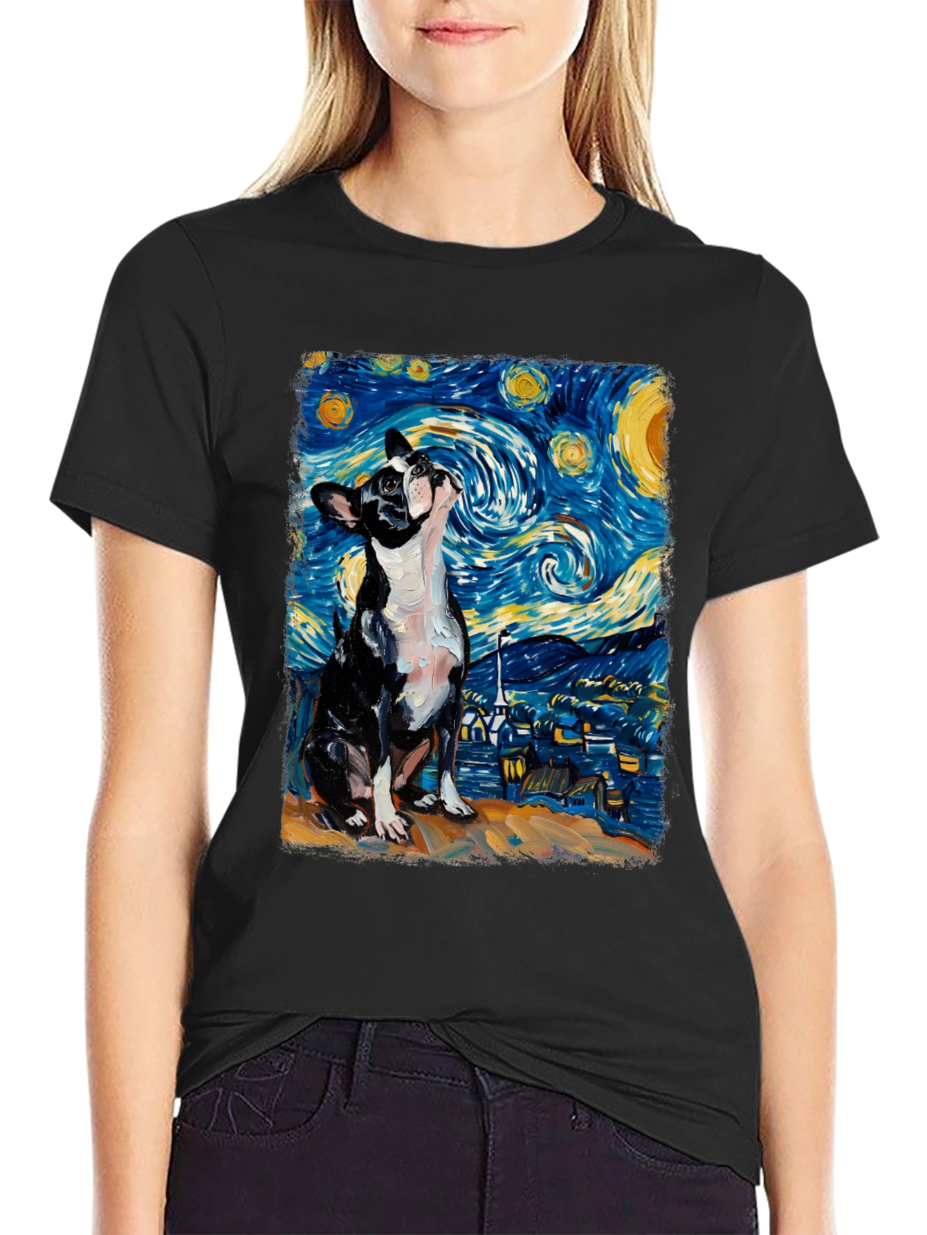 Starry Night Boston Terrier Graphic Tee