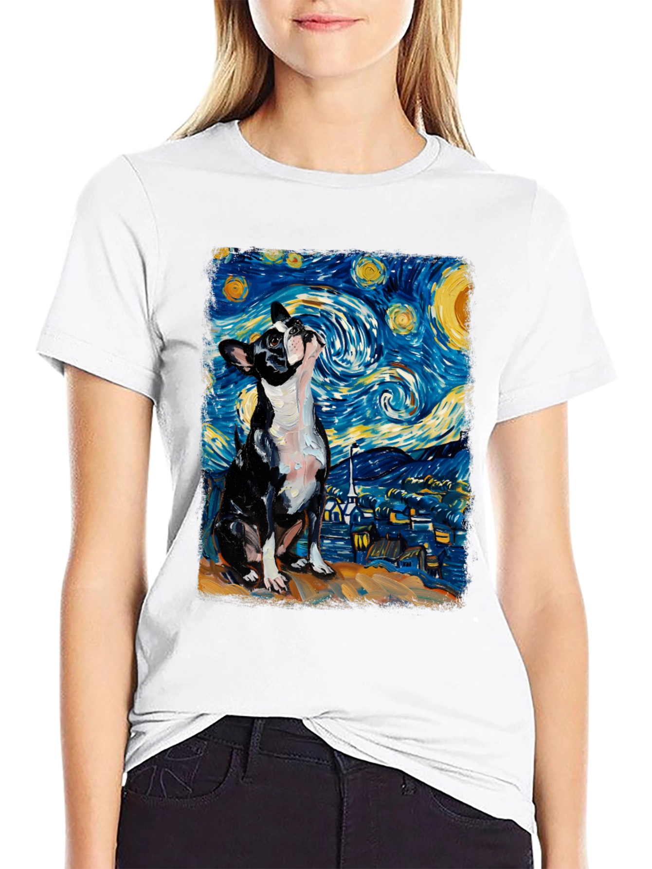 Starry Night Boston Terrier Graphic Tee