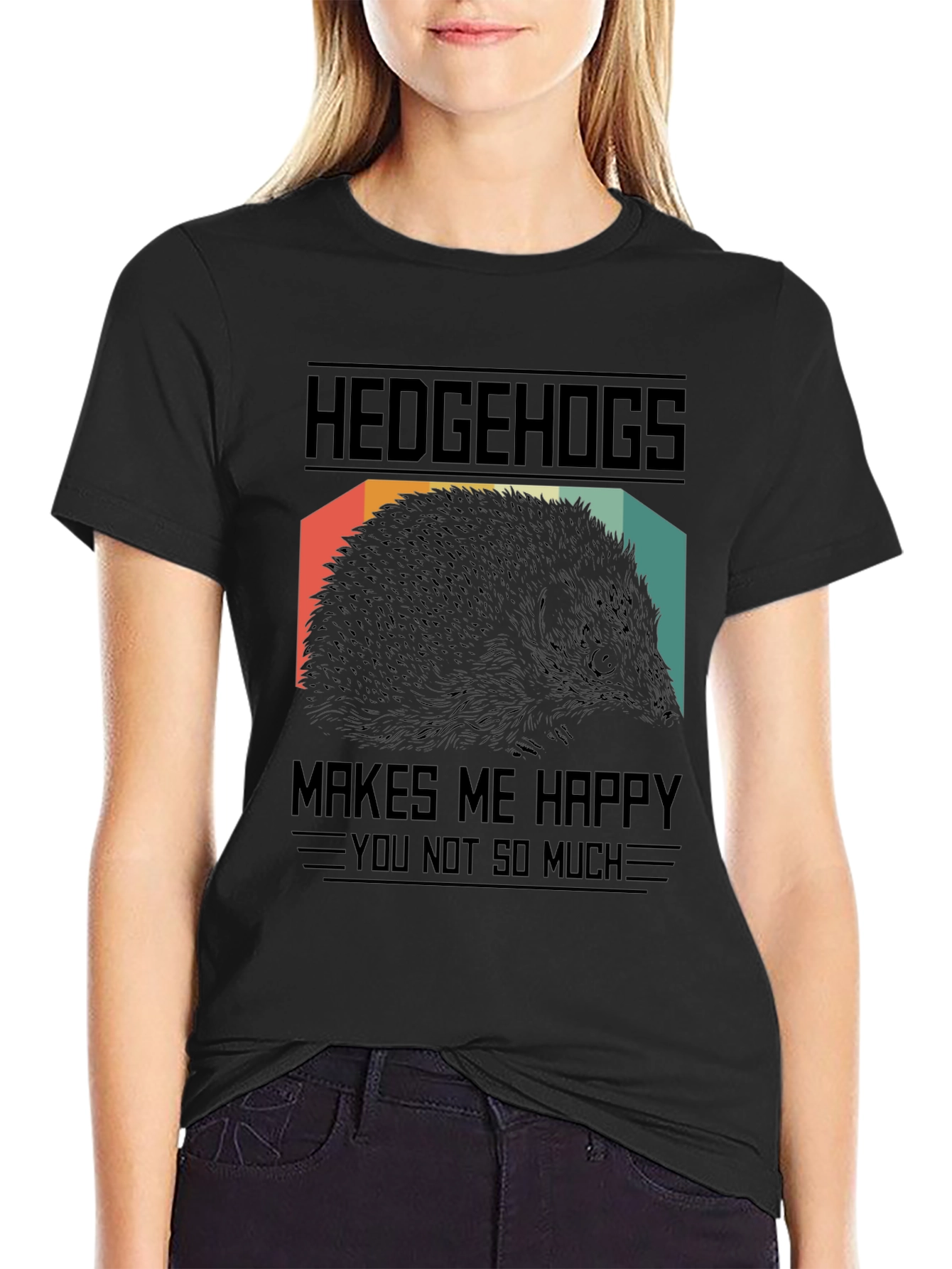 Hedgehogs Make Me Happy Black Graphic T-Shirt