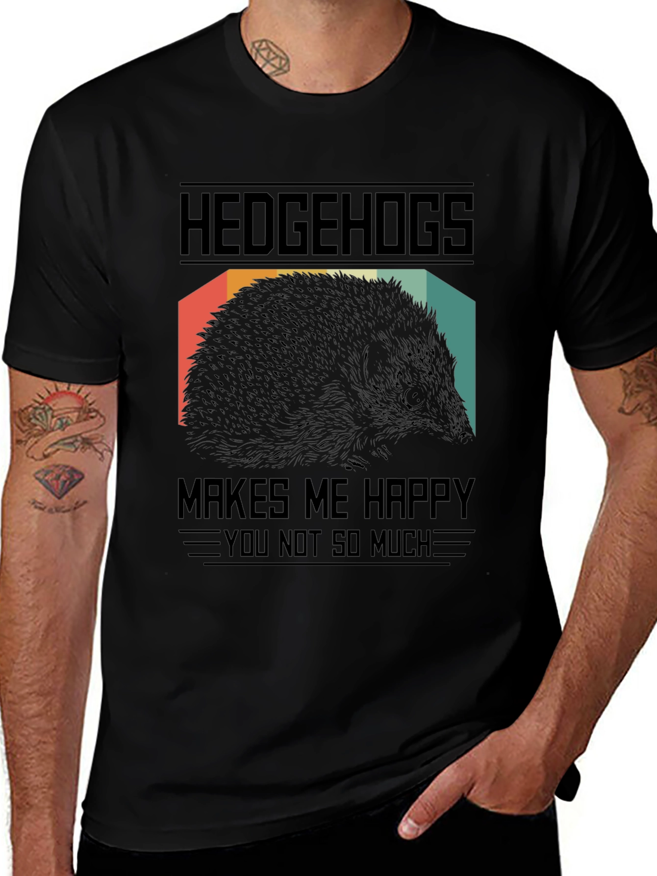 Hedgehogs Make Me Happy Black Graphic T-Shirt