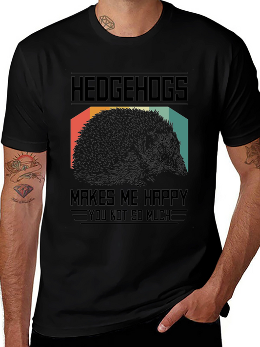 Hedgehogs Make Me Happy Black Graphic T-Shirt