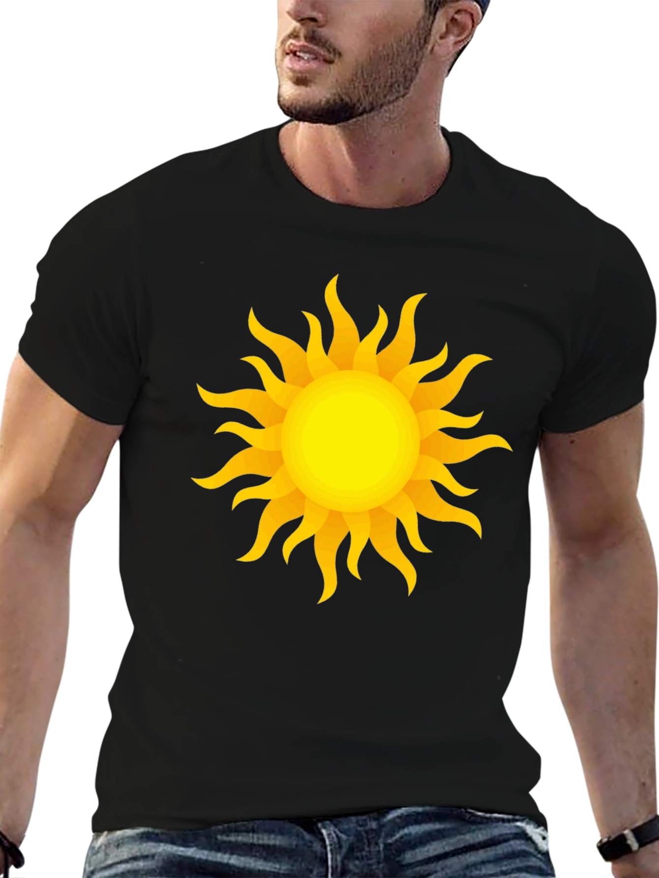 Radiant Sun Graphic Tee - Stylish Black Cotton T-Shirt