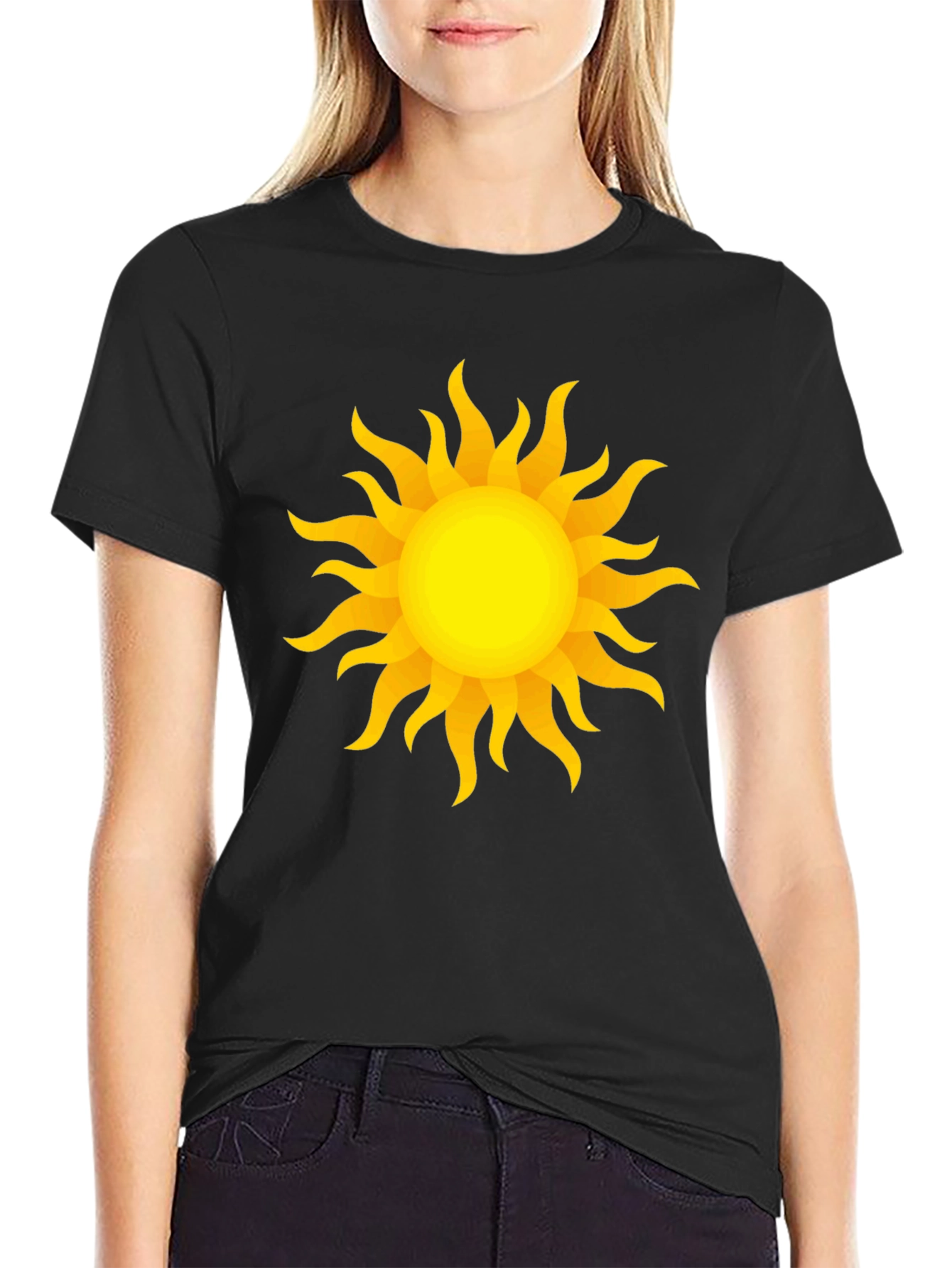 Radiant Sun Graphic Tee - Stylish Black Cotton T-Shirt