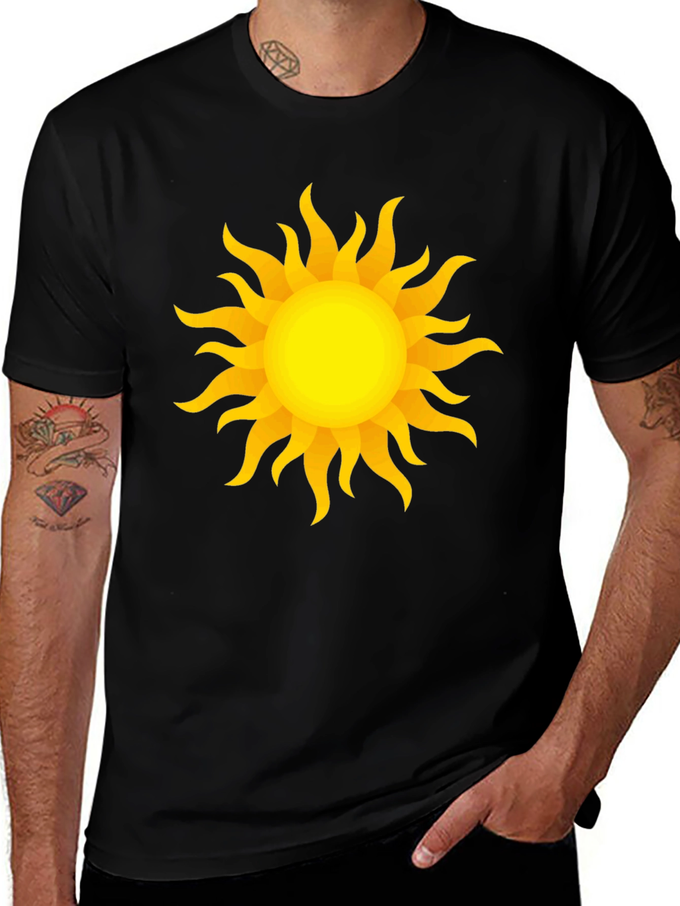 Radiant Sun Graphic Tee - Stylish Black Cotton T-Shirt
