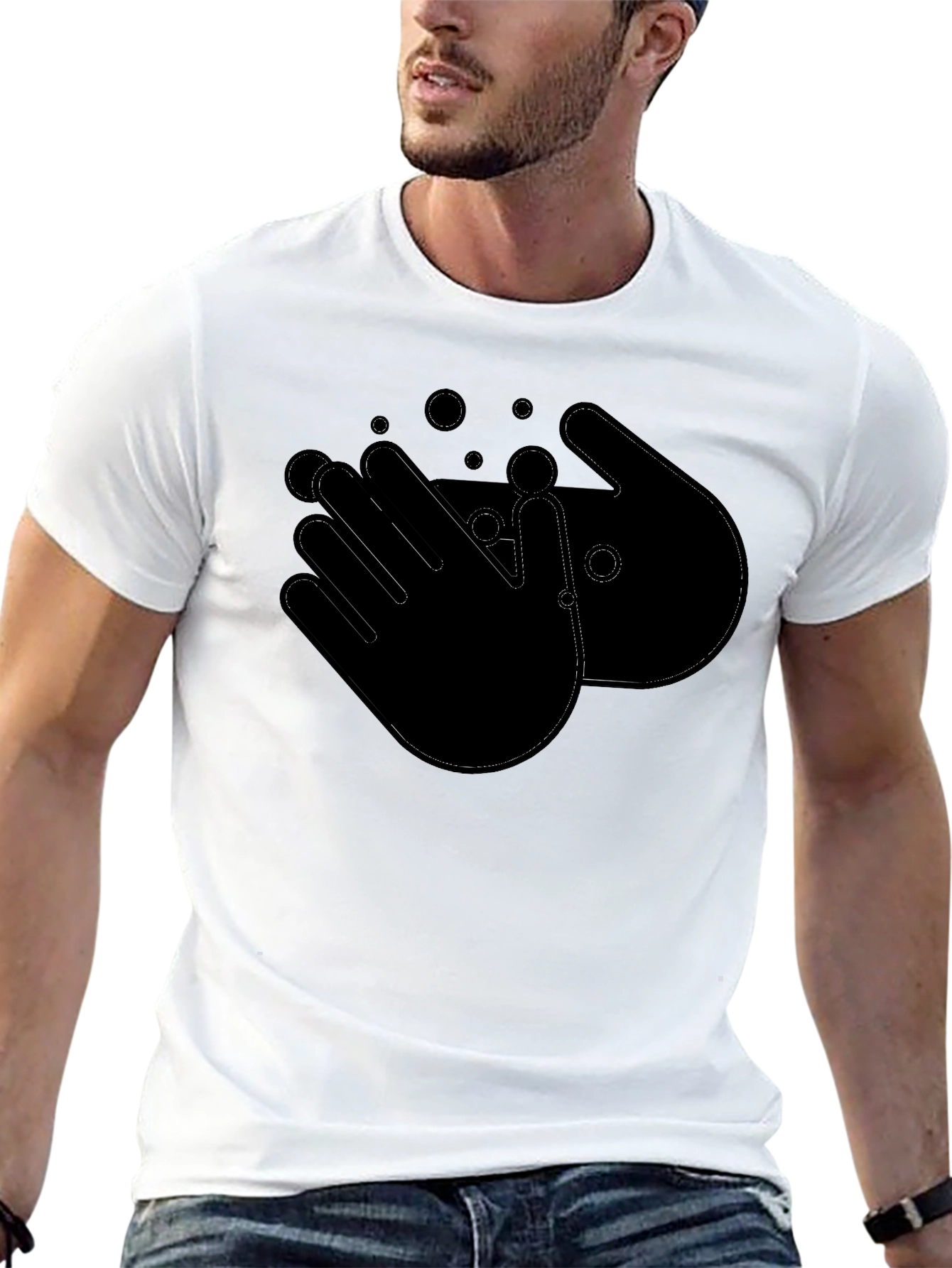 Wash Hands Graphic Tee - Black Cotton Casual Shirt