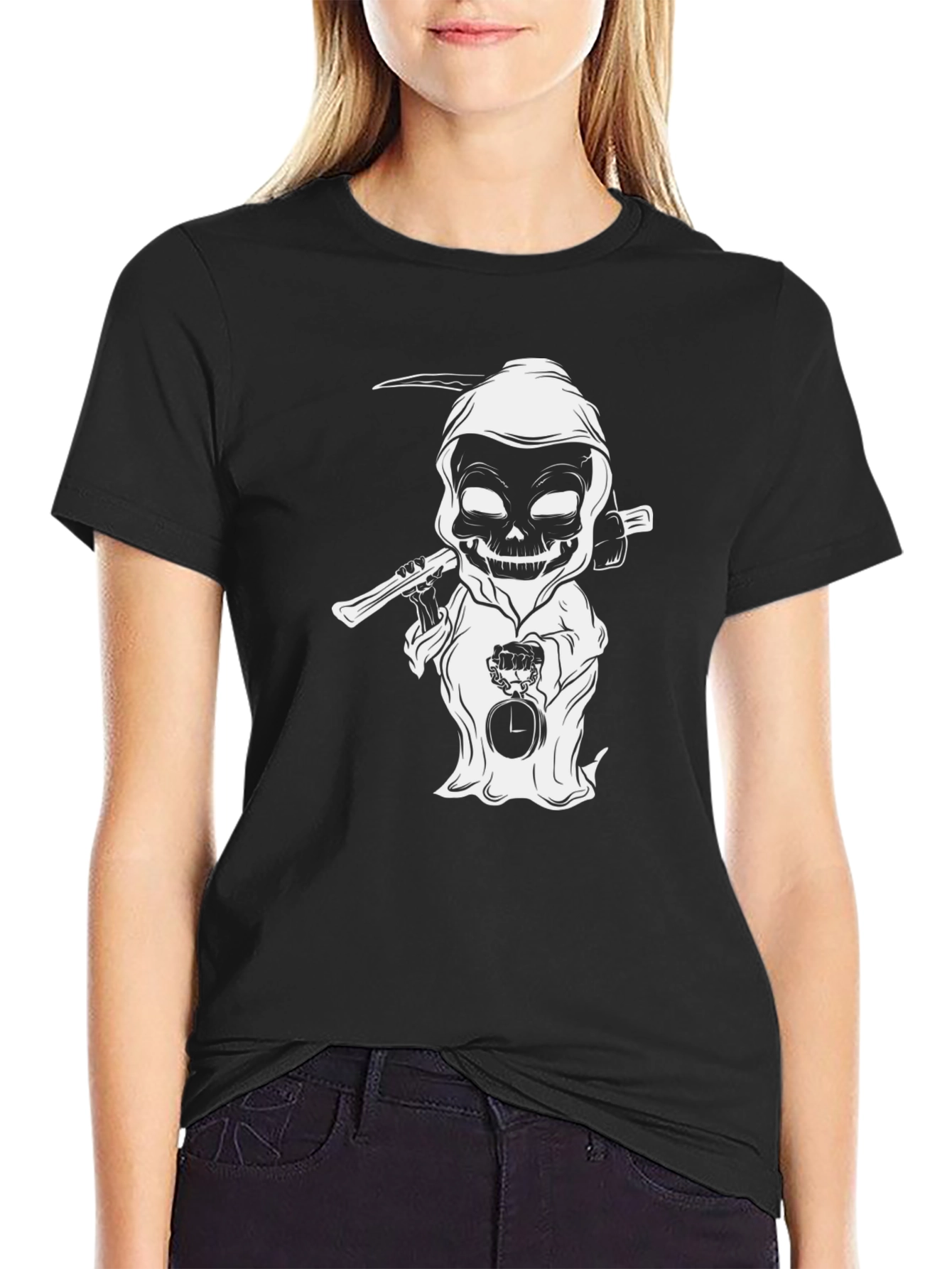 Grim Reaper Cartoon Black T-Shirt