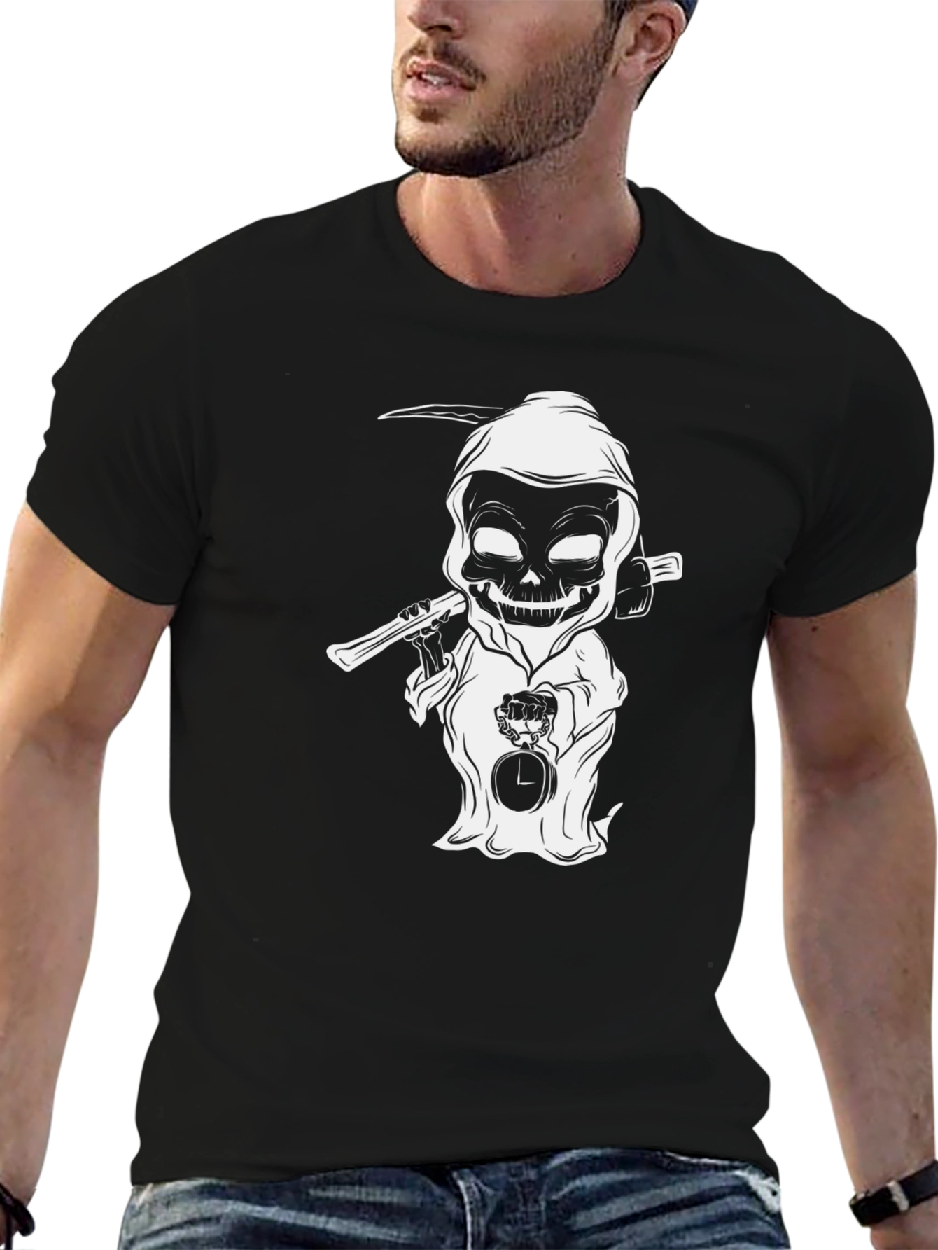 Grim Reaper Cartoon Black T-Shirt