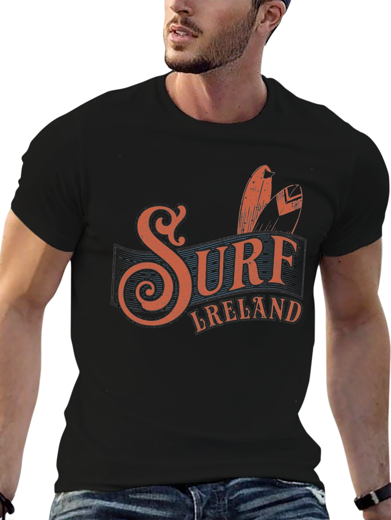 Surf Ireland Graphic Tee - Black Cotton T-Shirt