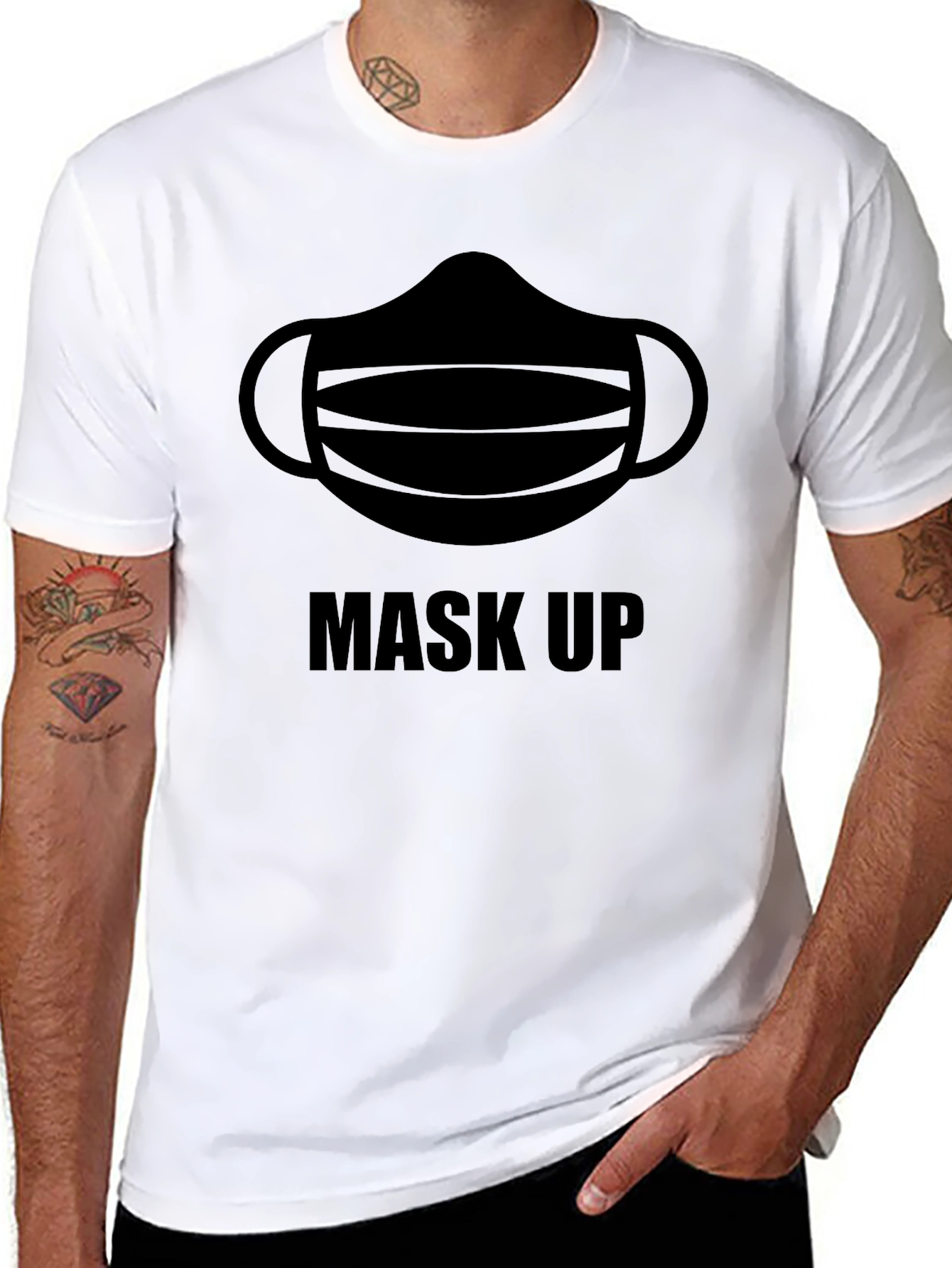 Mask Up Graphic Tee - Black Cotton Casual T-Shirt
