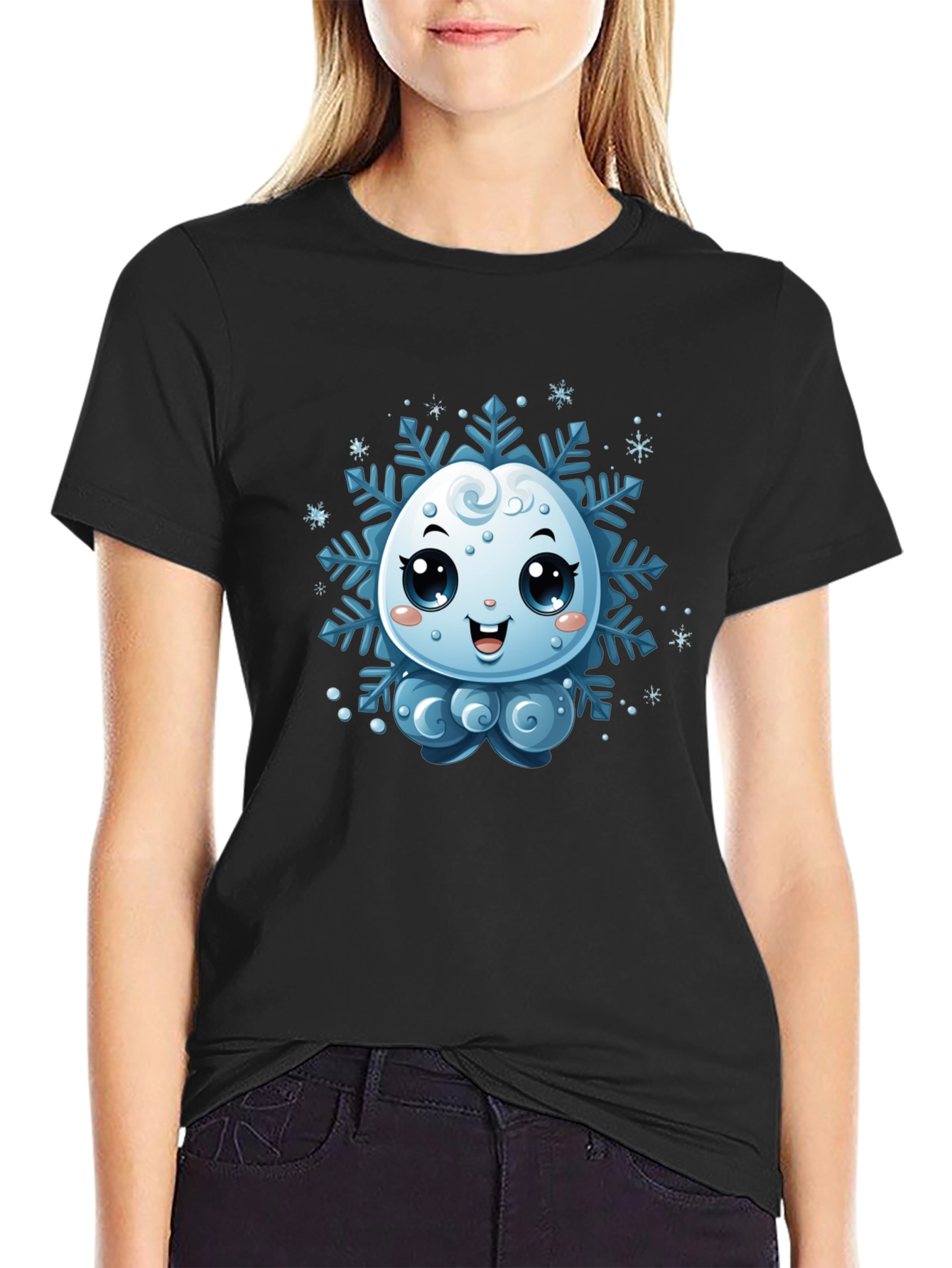 Cute Snowflake Graphic Tee - Black