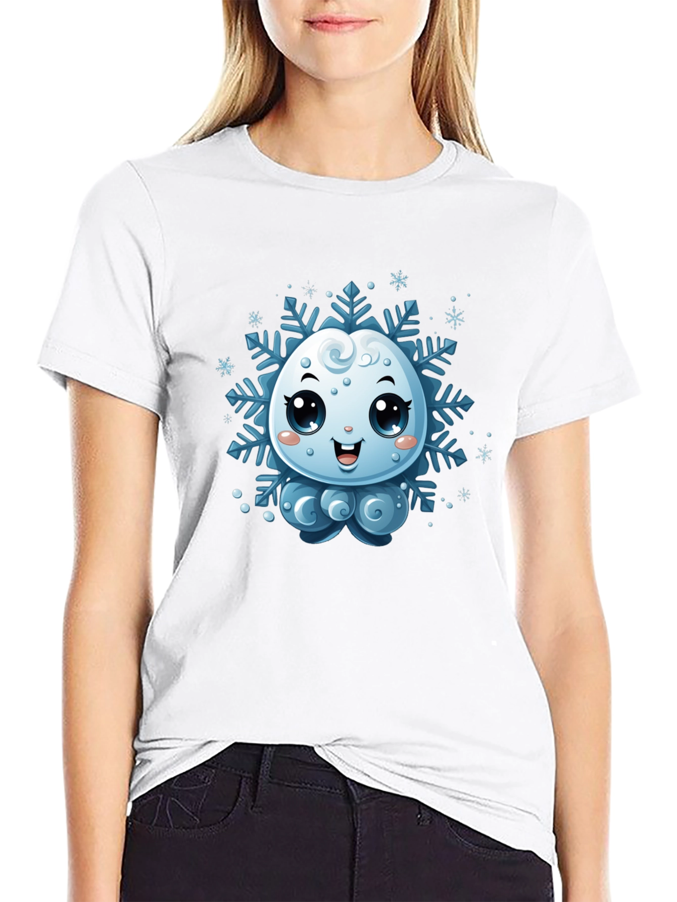 Cute Snowflake Graphic Tee - Black