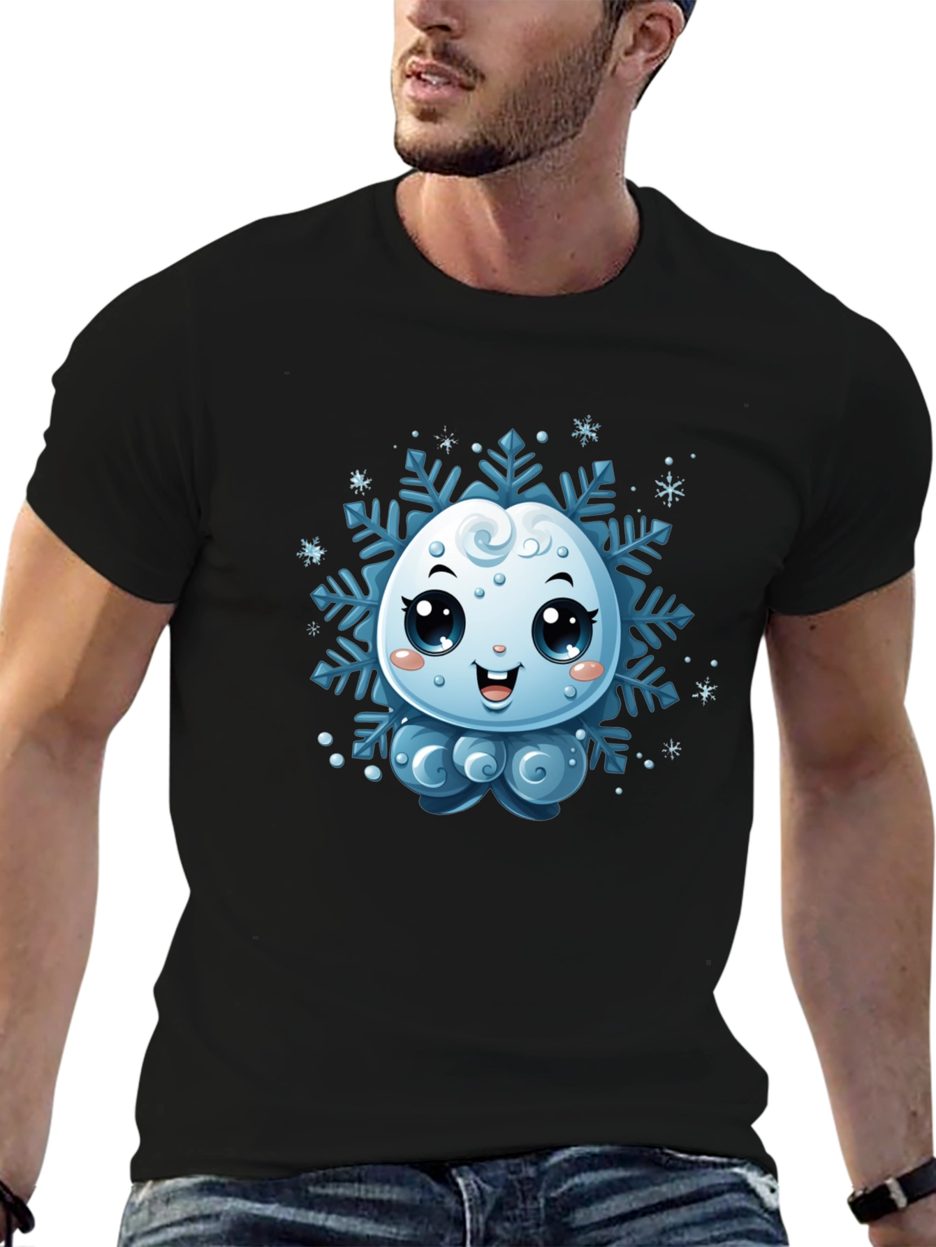 Cute Snowflake Graphic Tee - Black