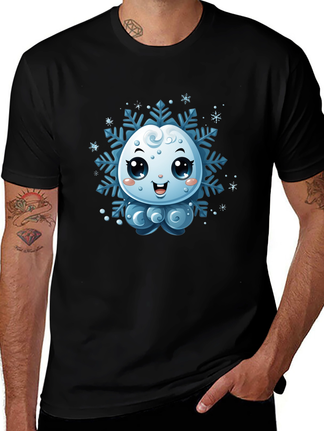 Cute Snowflake Graphic Tee - Black