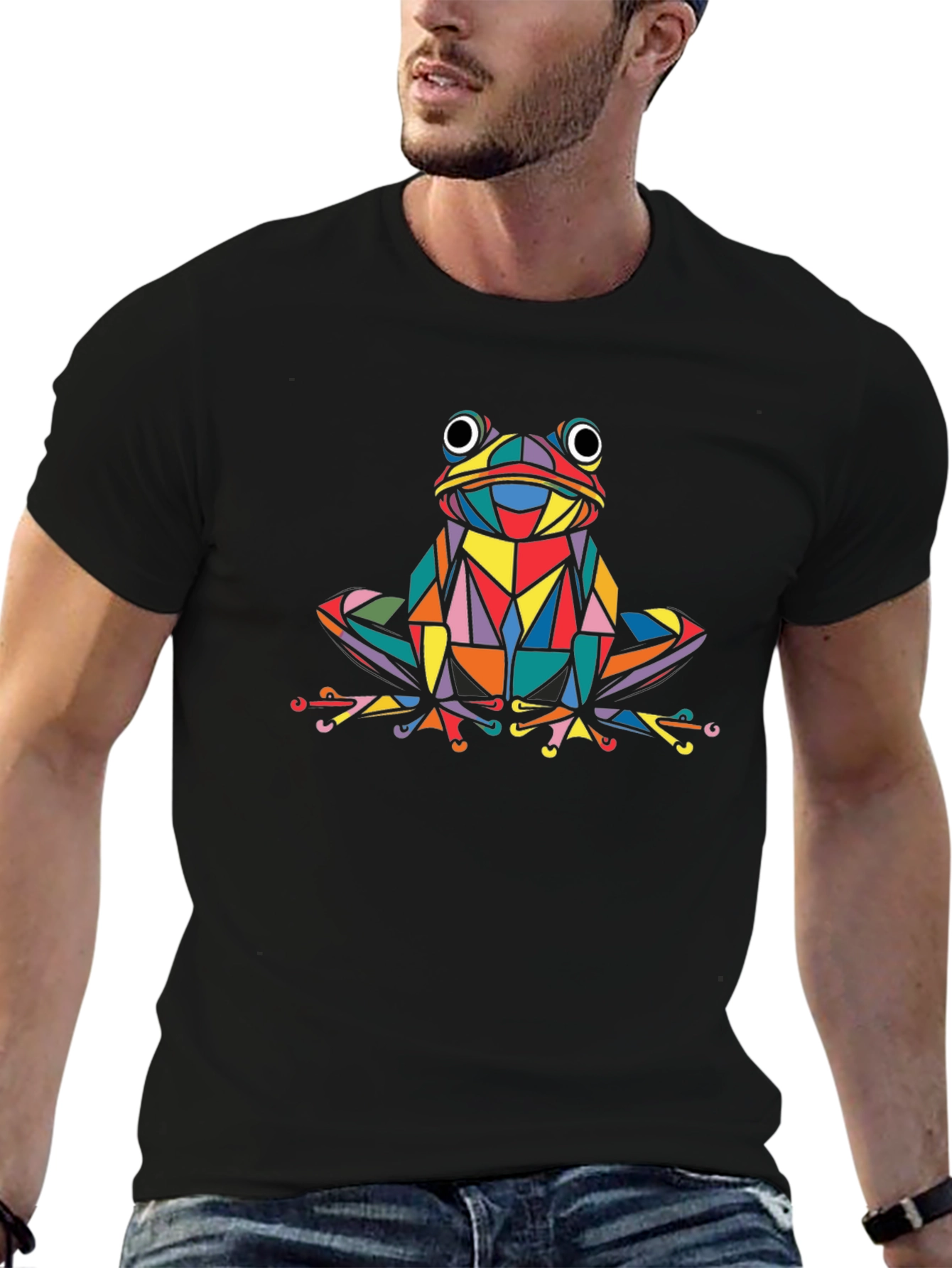 Geometric Frog Graphic Black T-Shirt