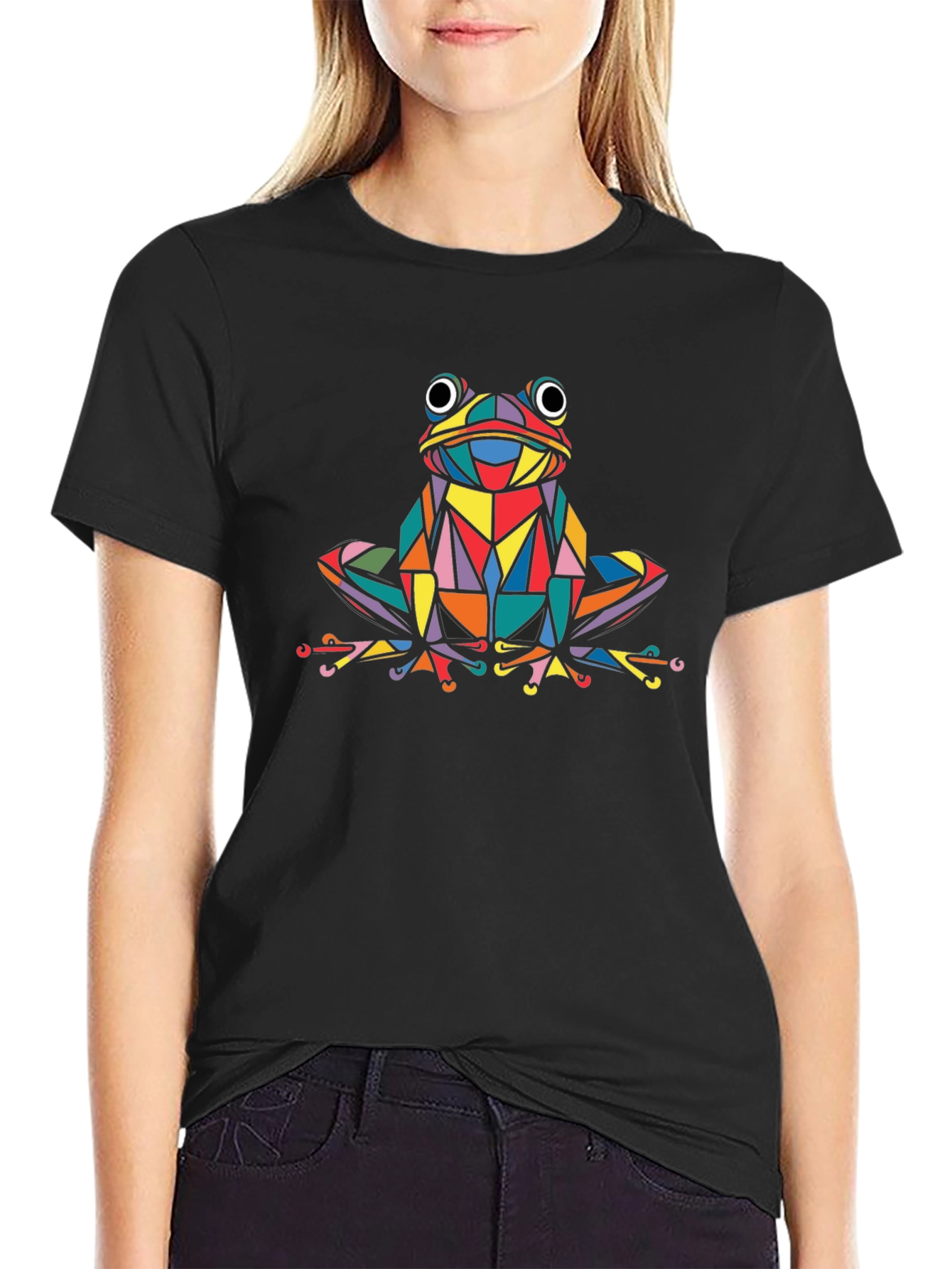 Geometric Frog Graphic Black T-Shirt
