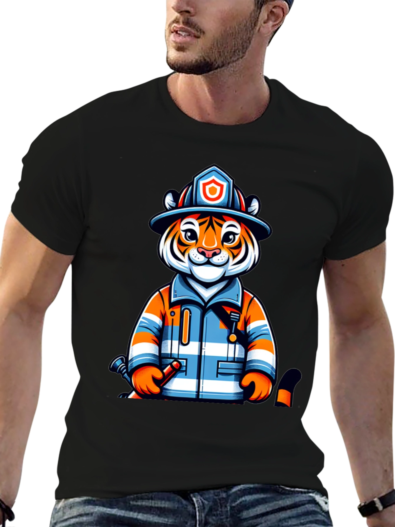 Cartoon Tiger Firefighter T-Shirt
