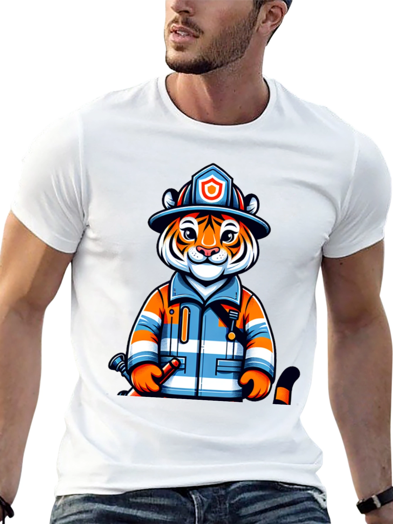 Cartoon Tiger Firefighter T-Shirt