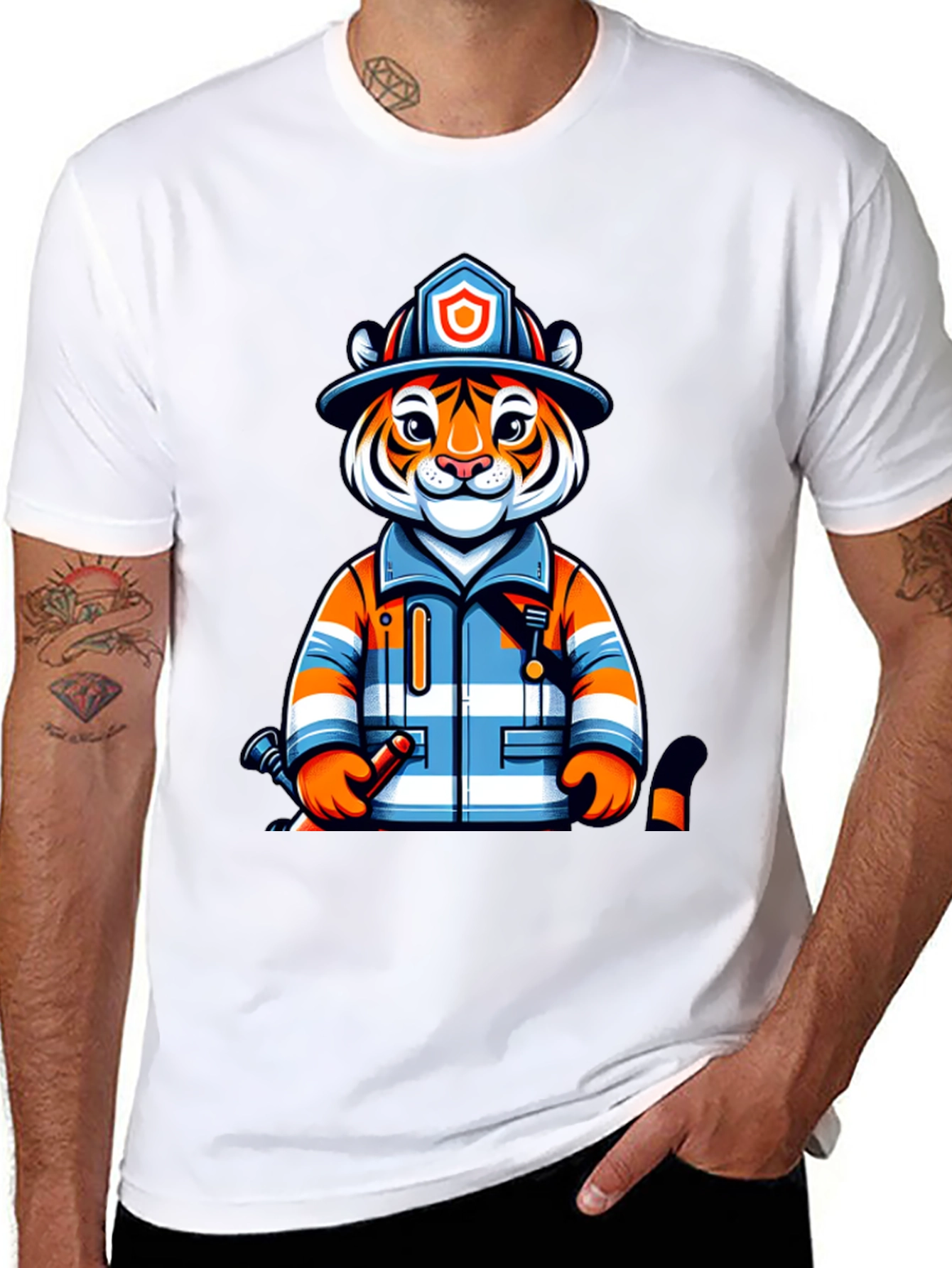 Cartoon Tiger Firefighter T-Shirt