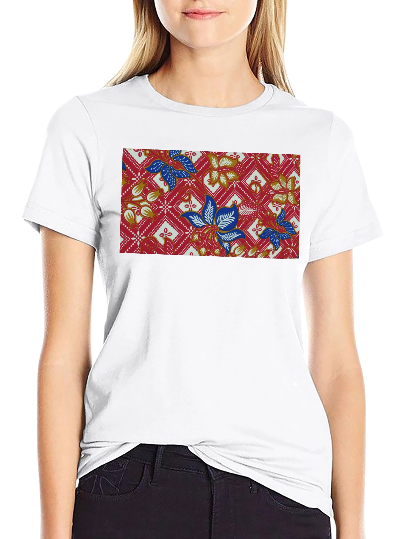 Batik Floral Pattern Black T-Shirt