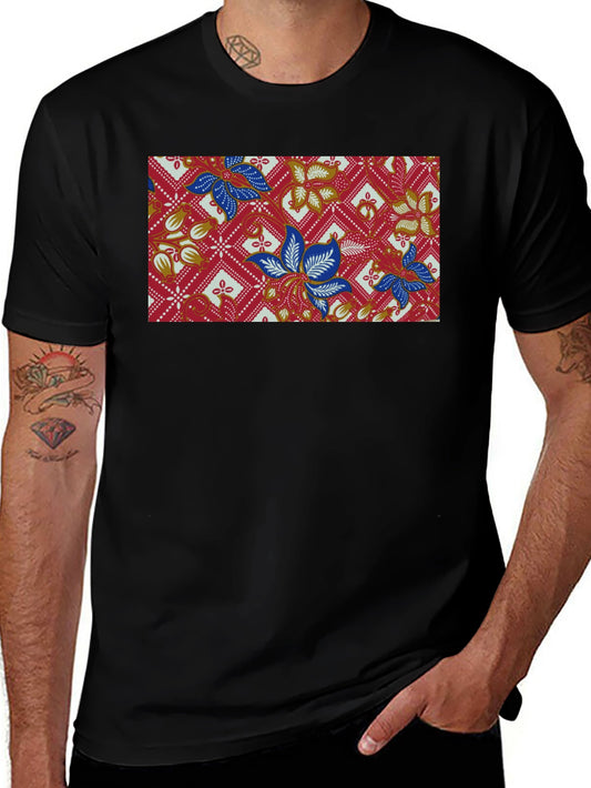 Batik Floral Pattern Black T-Shirt