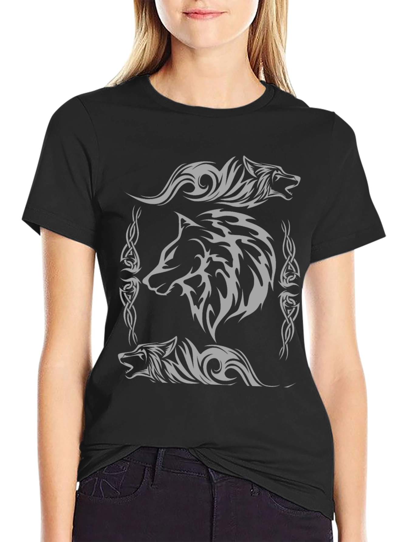 Wolf Pack Graphic Print Black T-Shirt
