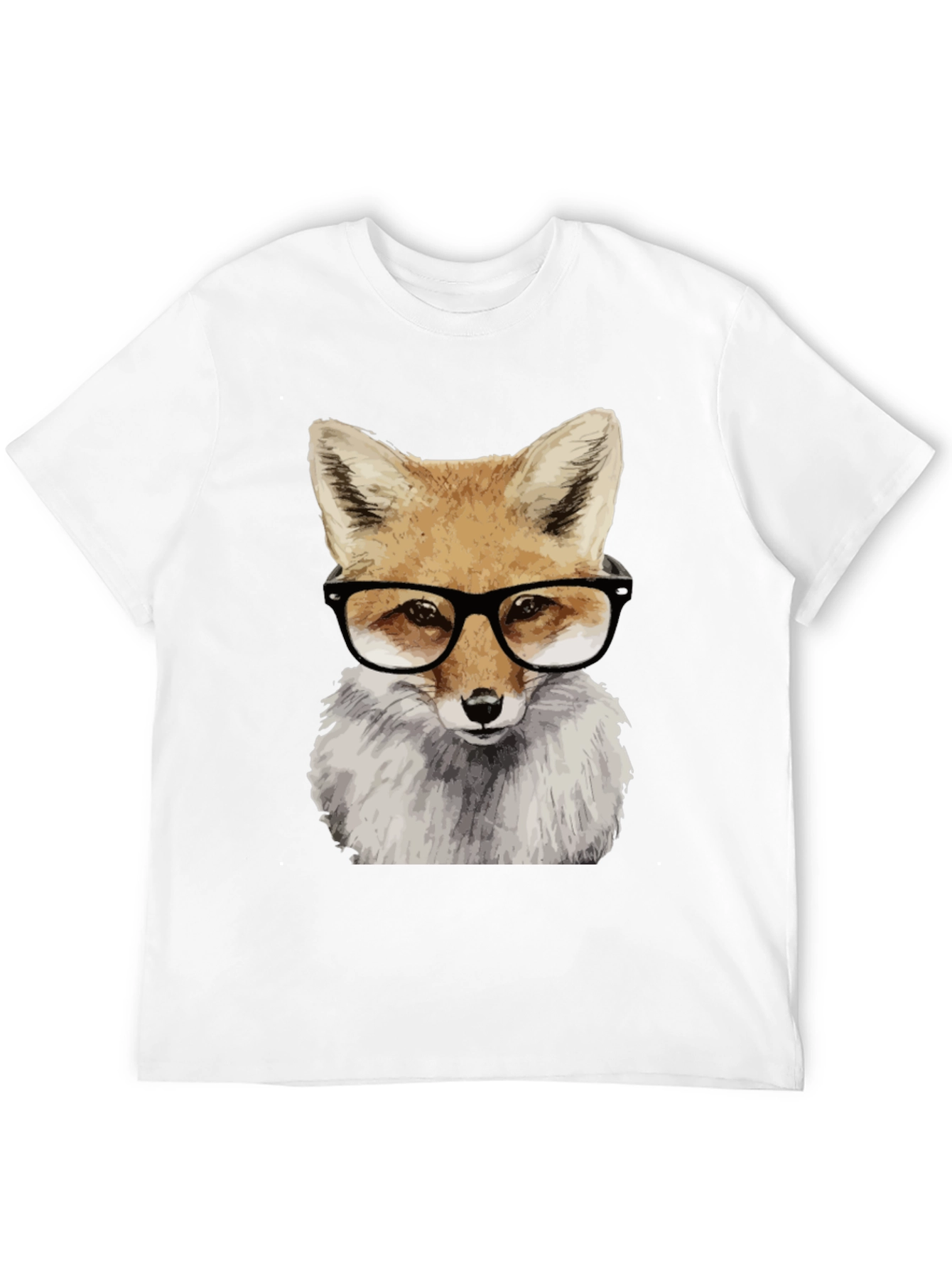 Fox with Glasses Graphic Tee - Black Cotton T-Shirt