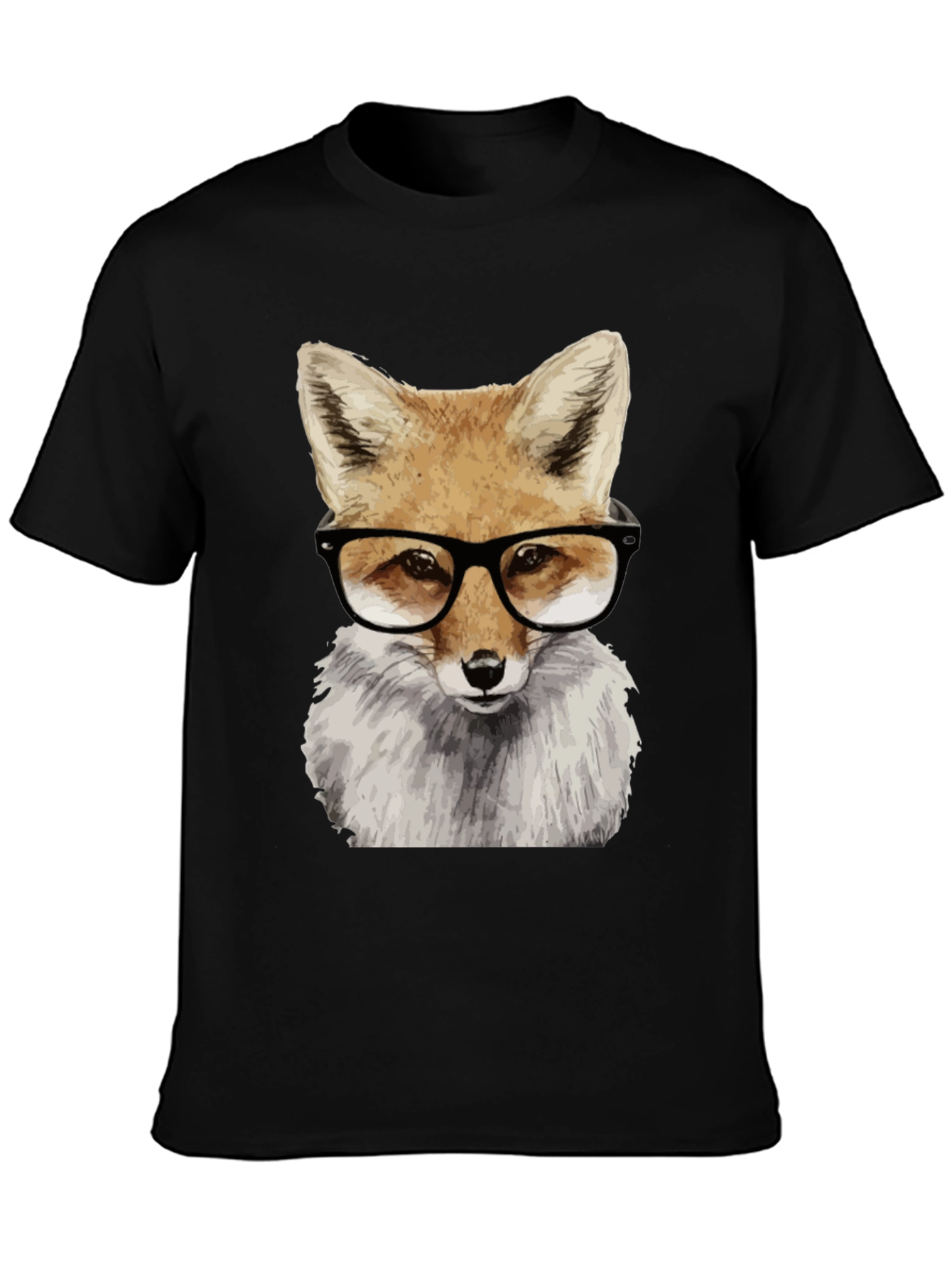Fox with Glasses Graphic Tee - Black Cotton T-Shirt