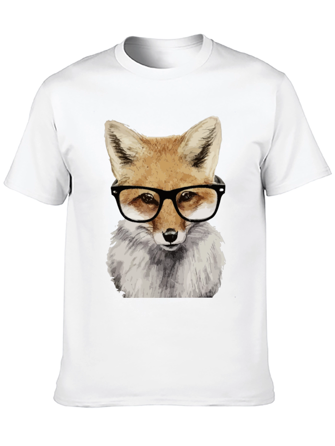 Fox with Glasses Graphic Tee - Black Cotton T-Shirt