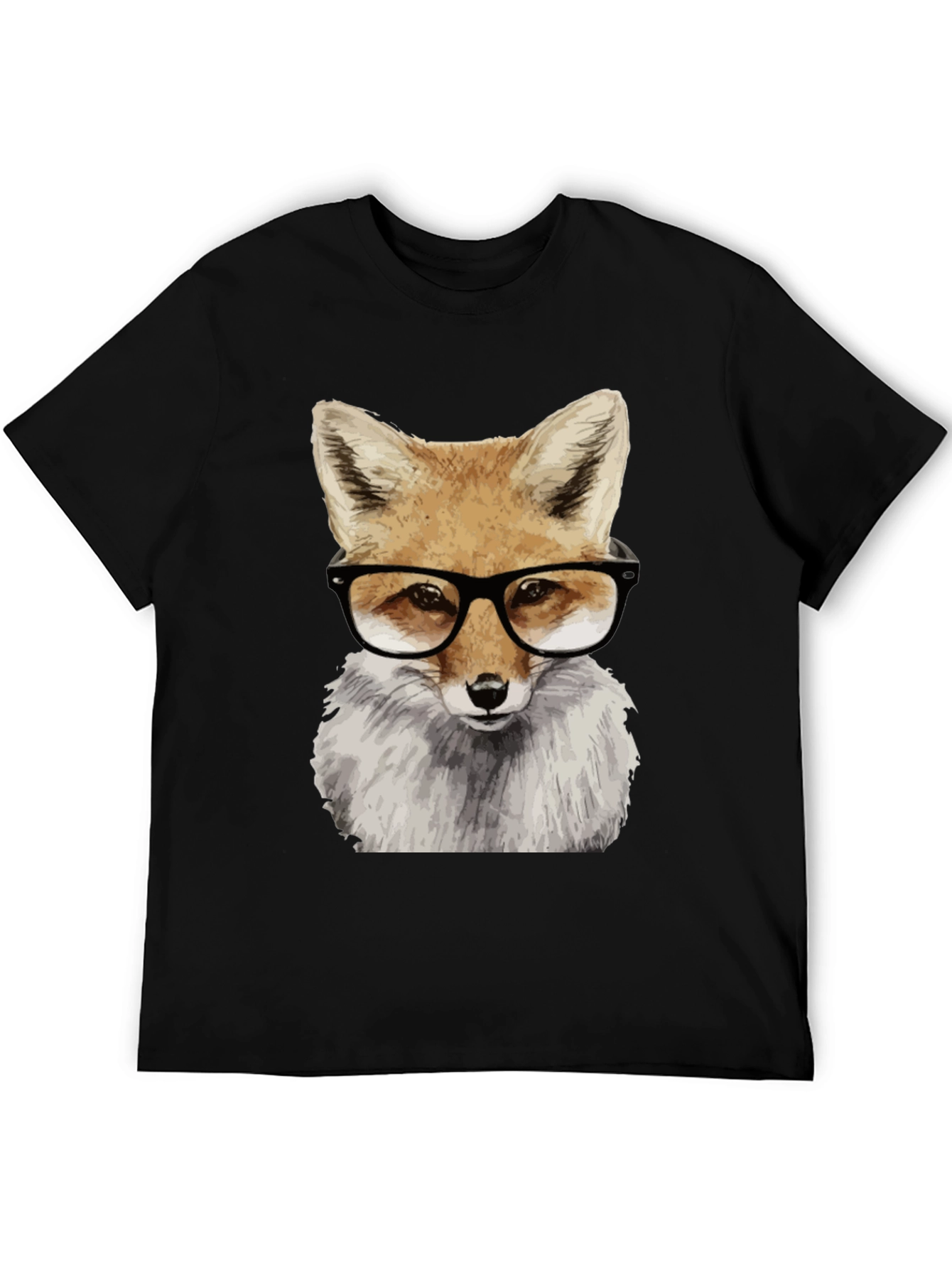 Fox with Glasses Graphic Tee - Black Cotton T-Shirt