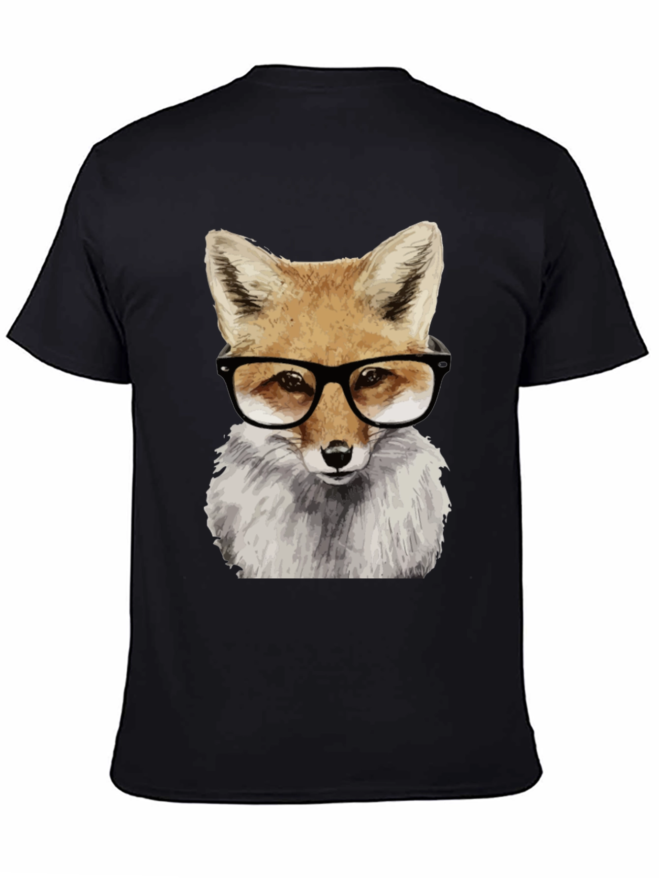 Fox with Glasses Graphic Tee - Black Cotton T-Shirt