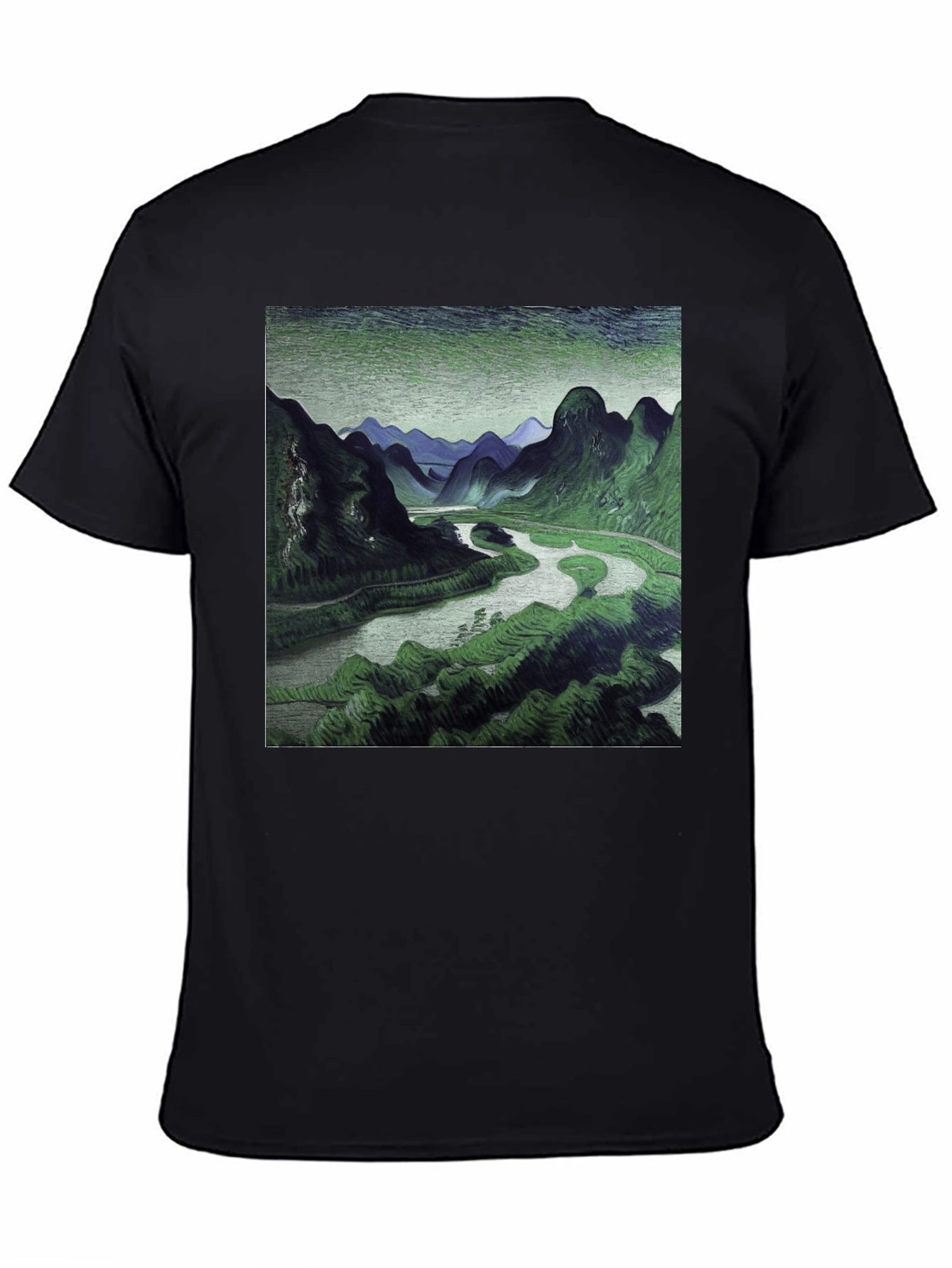 Mountain River Graphic Black T-Shirt