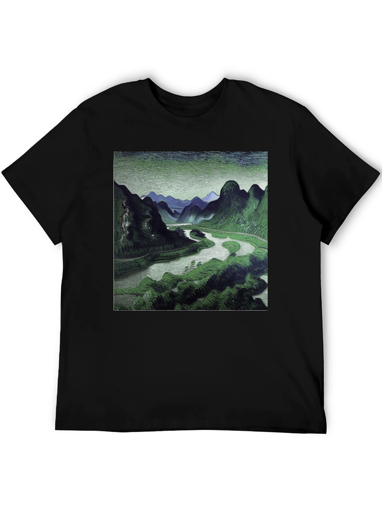 Mountain River Graphic Black T-Shirt