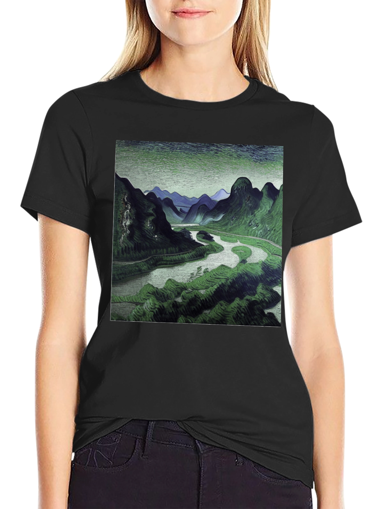 Mountain River Graphic Black T-Shirt