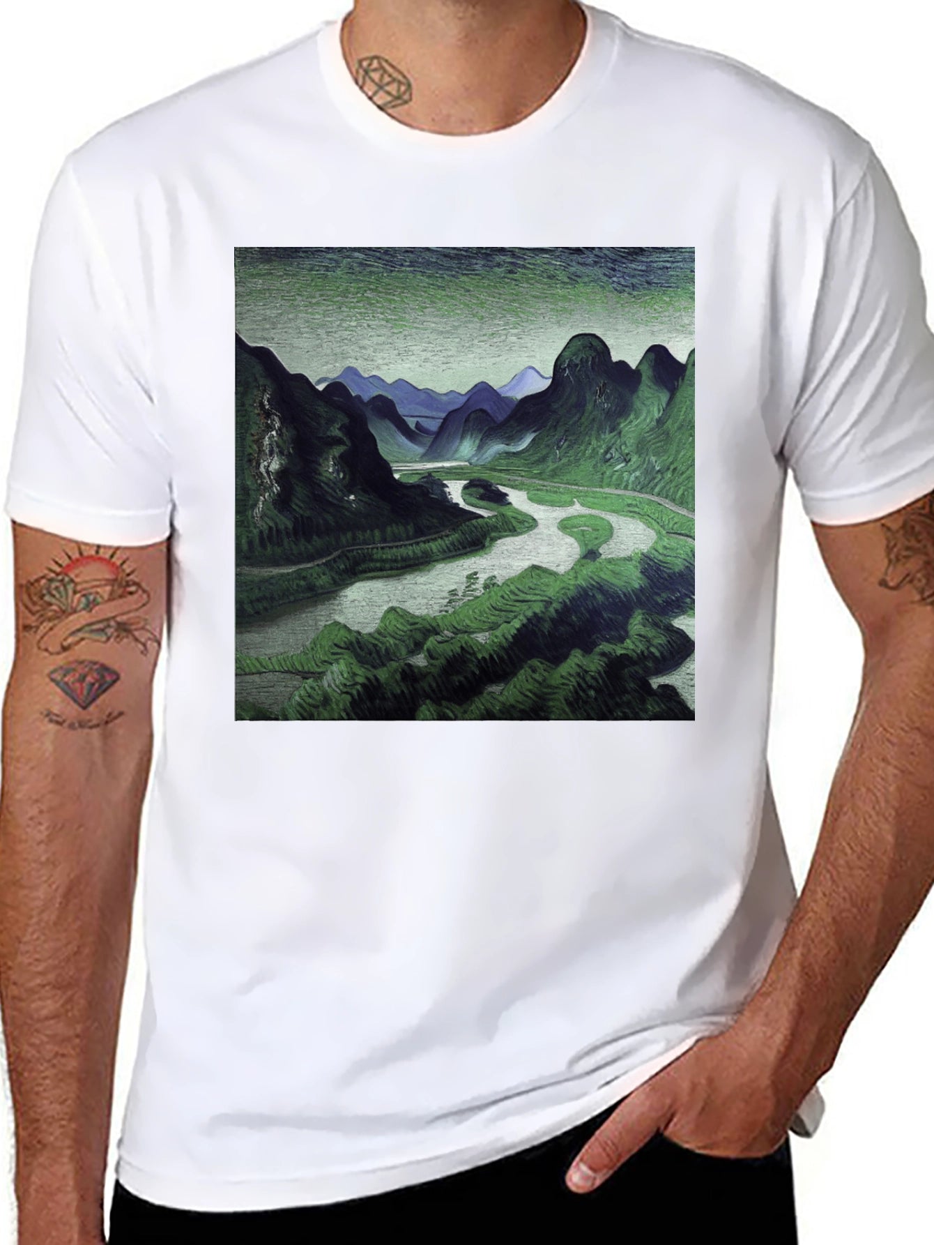 Mountain River Graphic Black T-Shirt