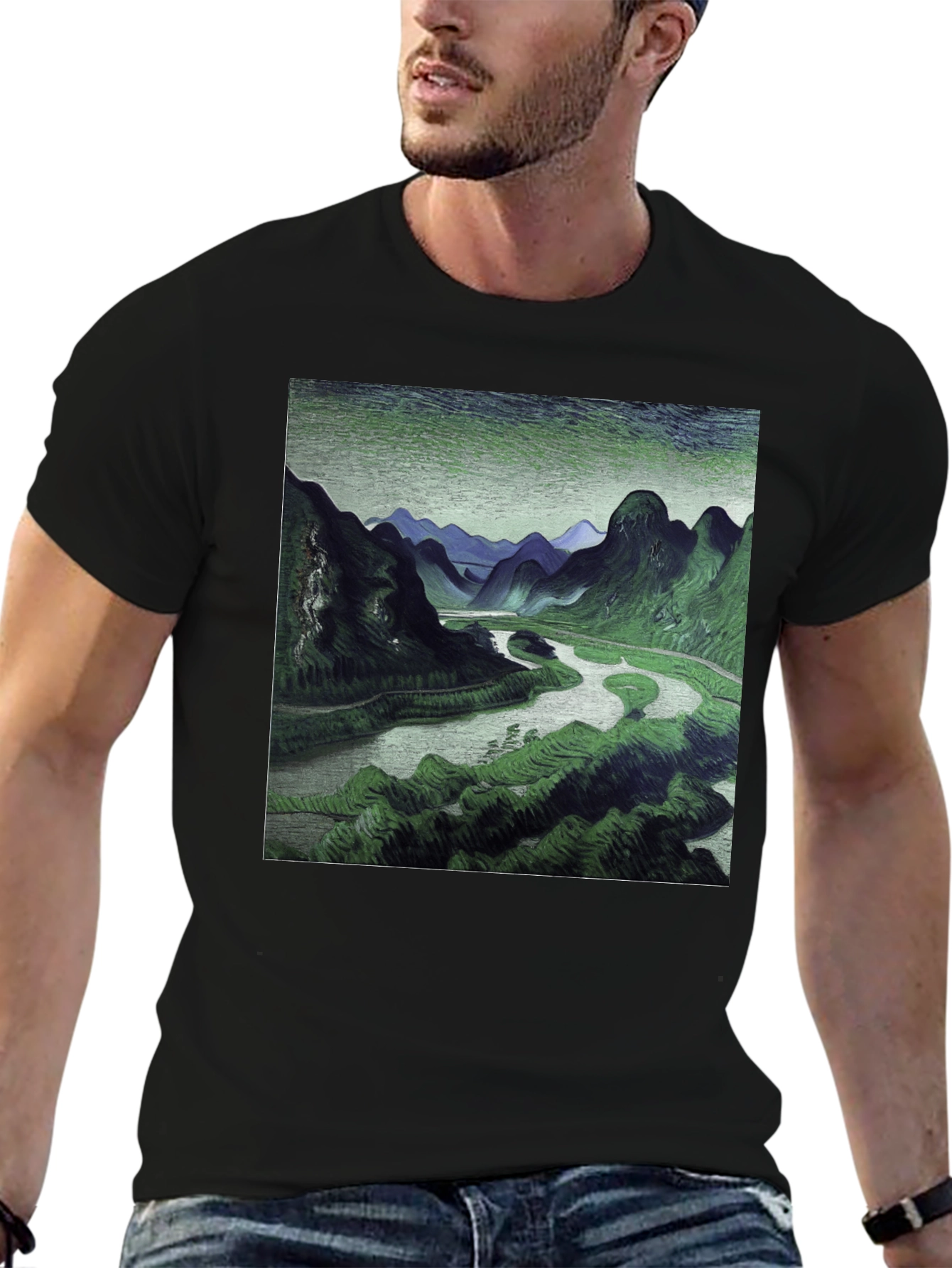 Mountain River Graphic Black T-Shirt