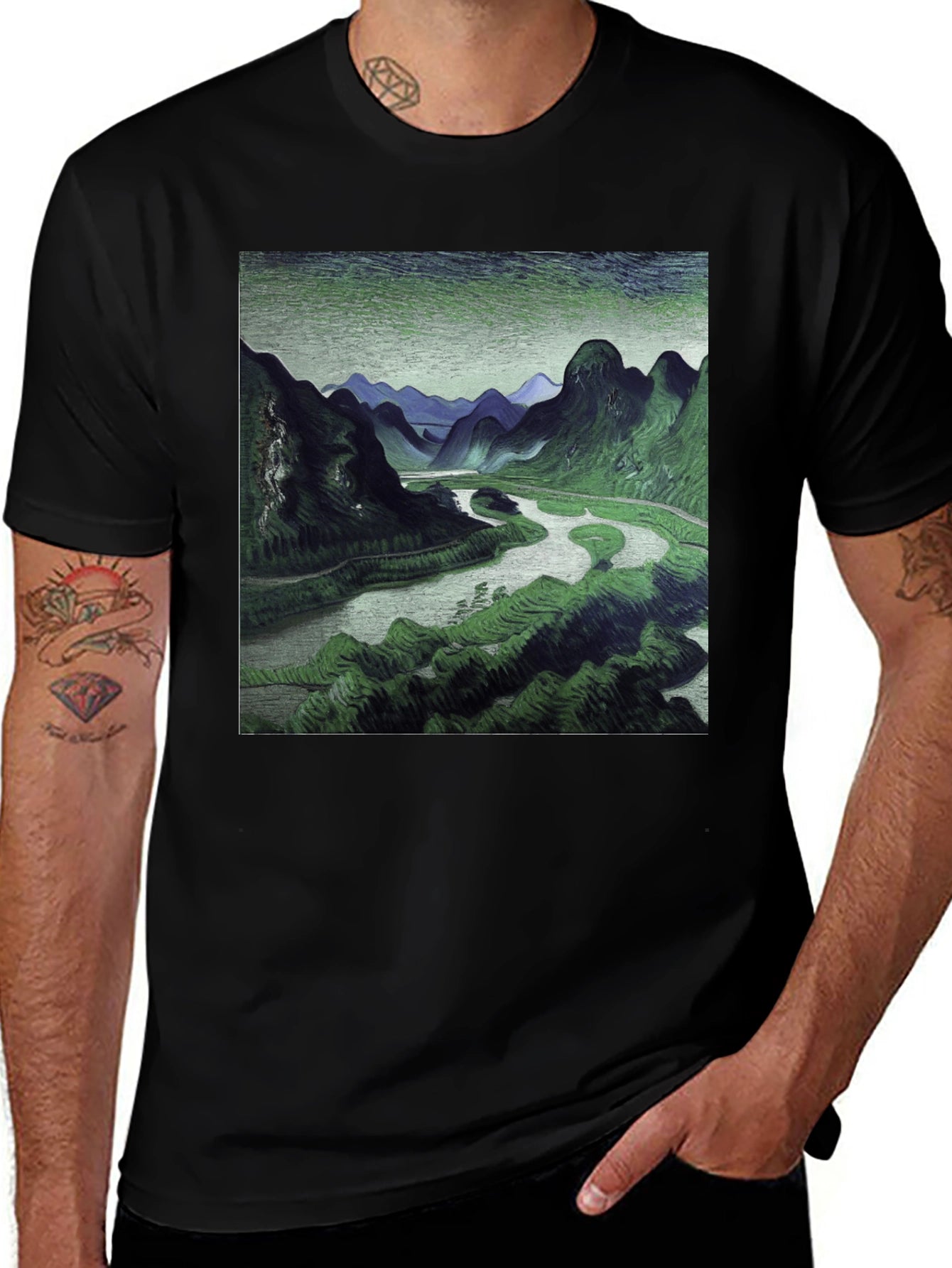Mountain River Graphic Black T-Shirt