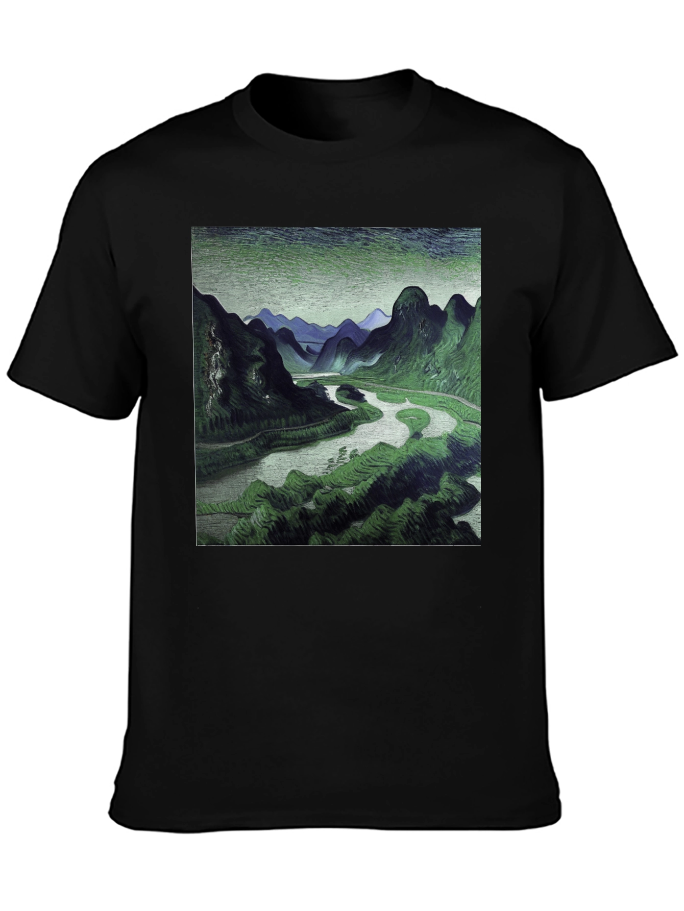 Mountain River Graphic Black T-Shirt