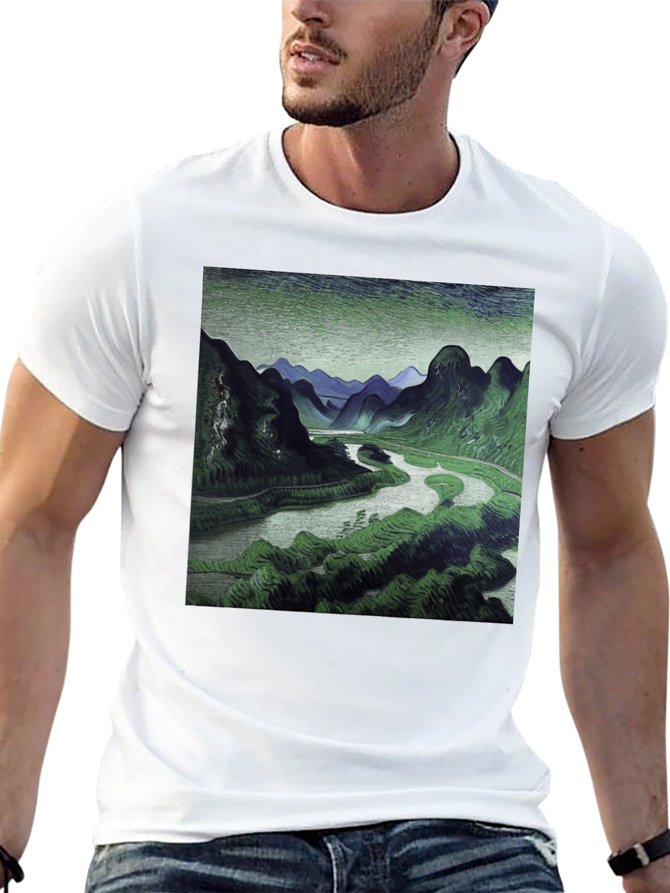 Mountain River Graphic Black T-Shirt