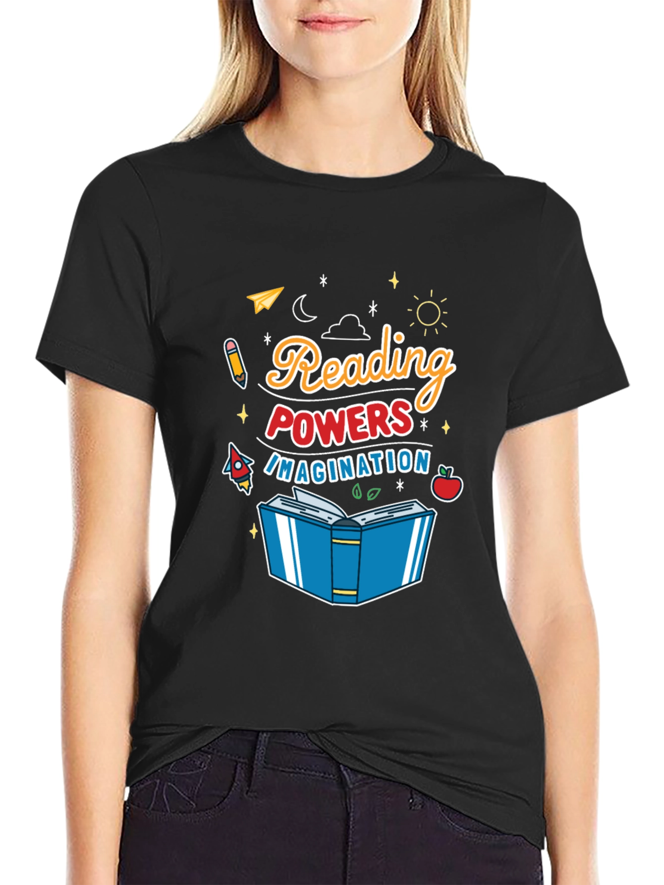 Reading Powers Imagination Black T-Shirt