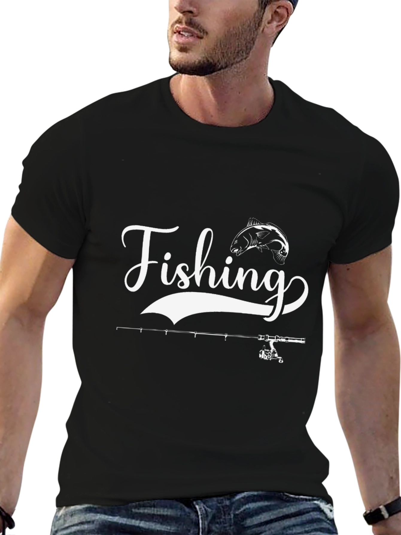 Fishing T-Shirt - Black Cotton Tee