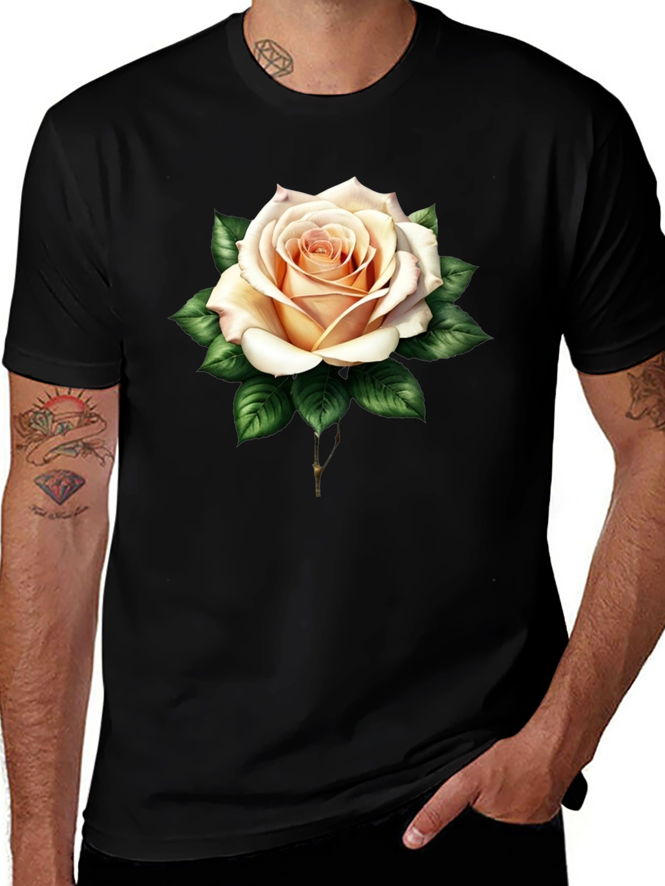 Elegant Rose Graphic Tee - Black