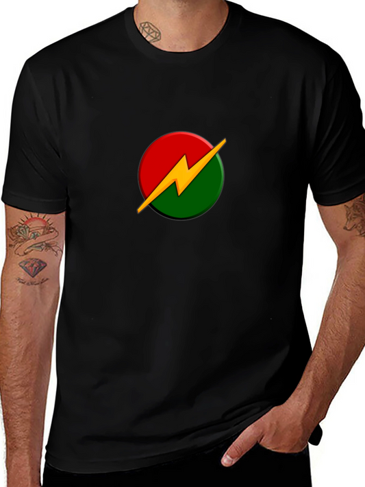 Bold Graphic Tee - Red Green & Yellow Bolt Design