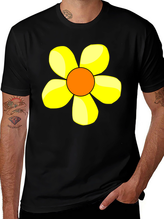 Black T-Shirt with Yellow Flower Graphic