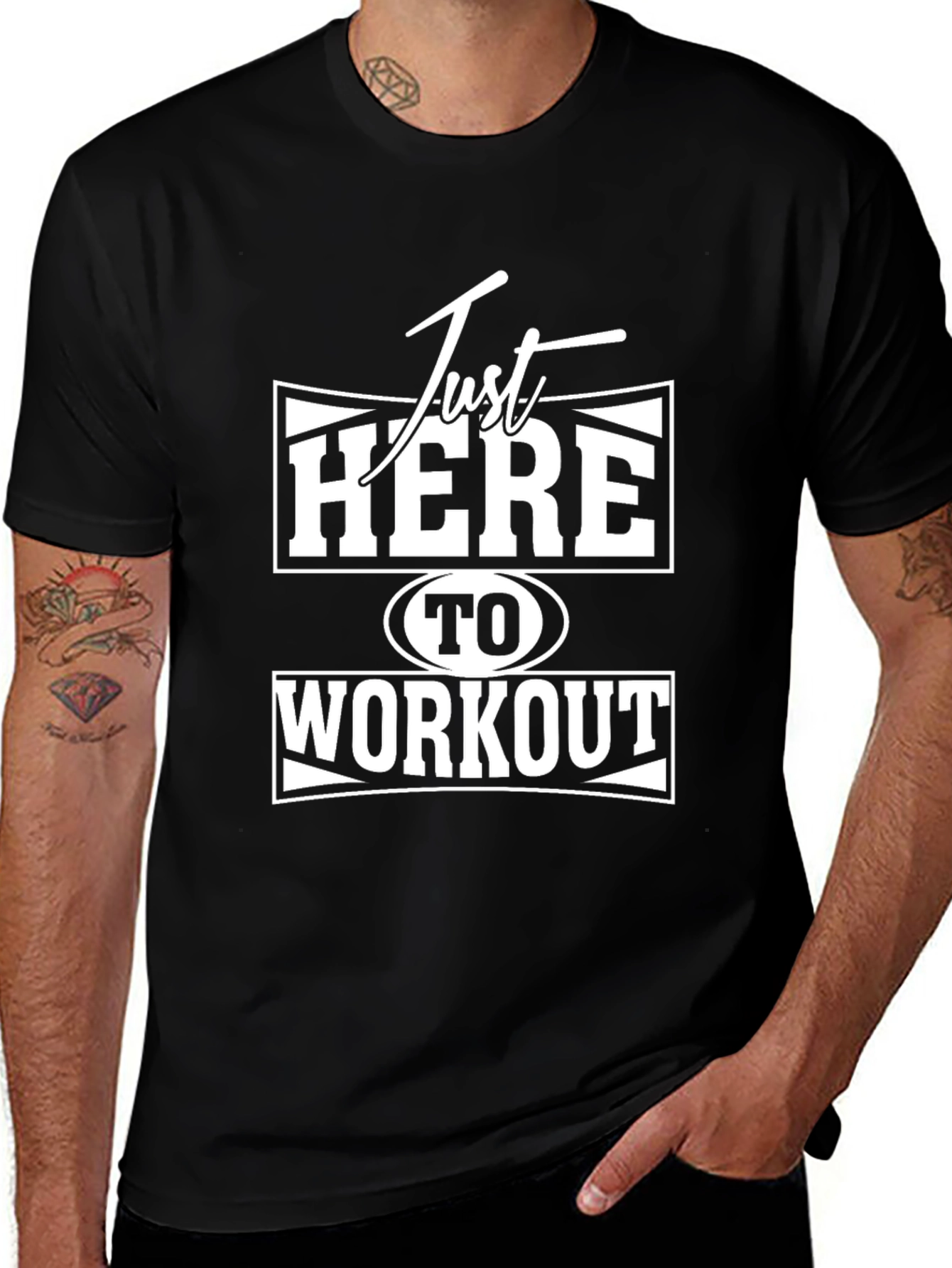 Just Here to Workout Graphic Tee - Black
