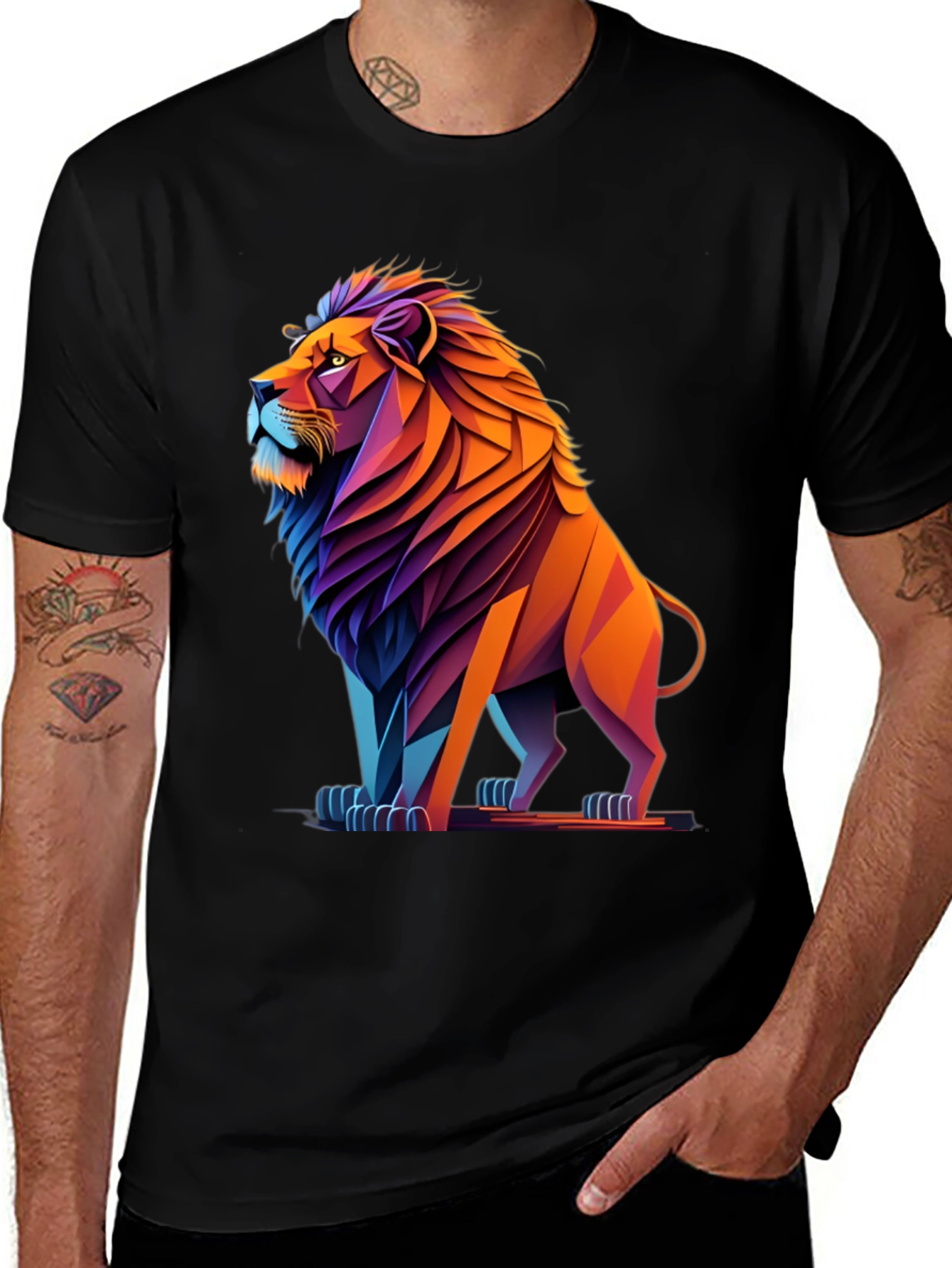 Geometric Lion Graphic Tee - Bold Style