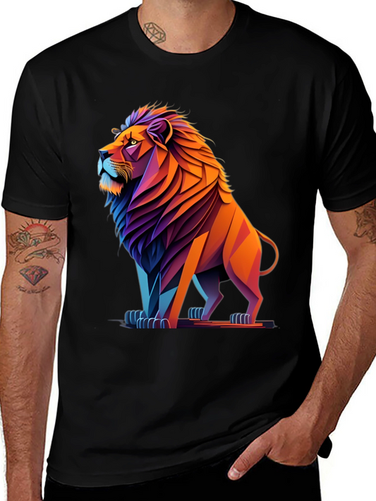Geometric Lion Graphic Tee - Bold Style