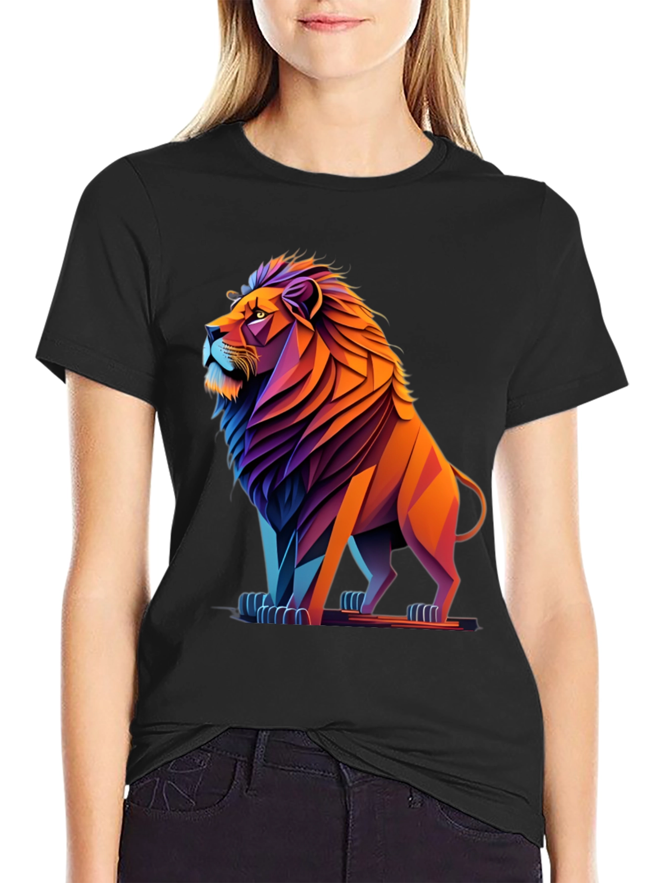 Geometric Lion Graphic Tee - Bold Style