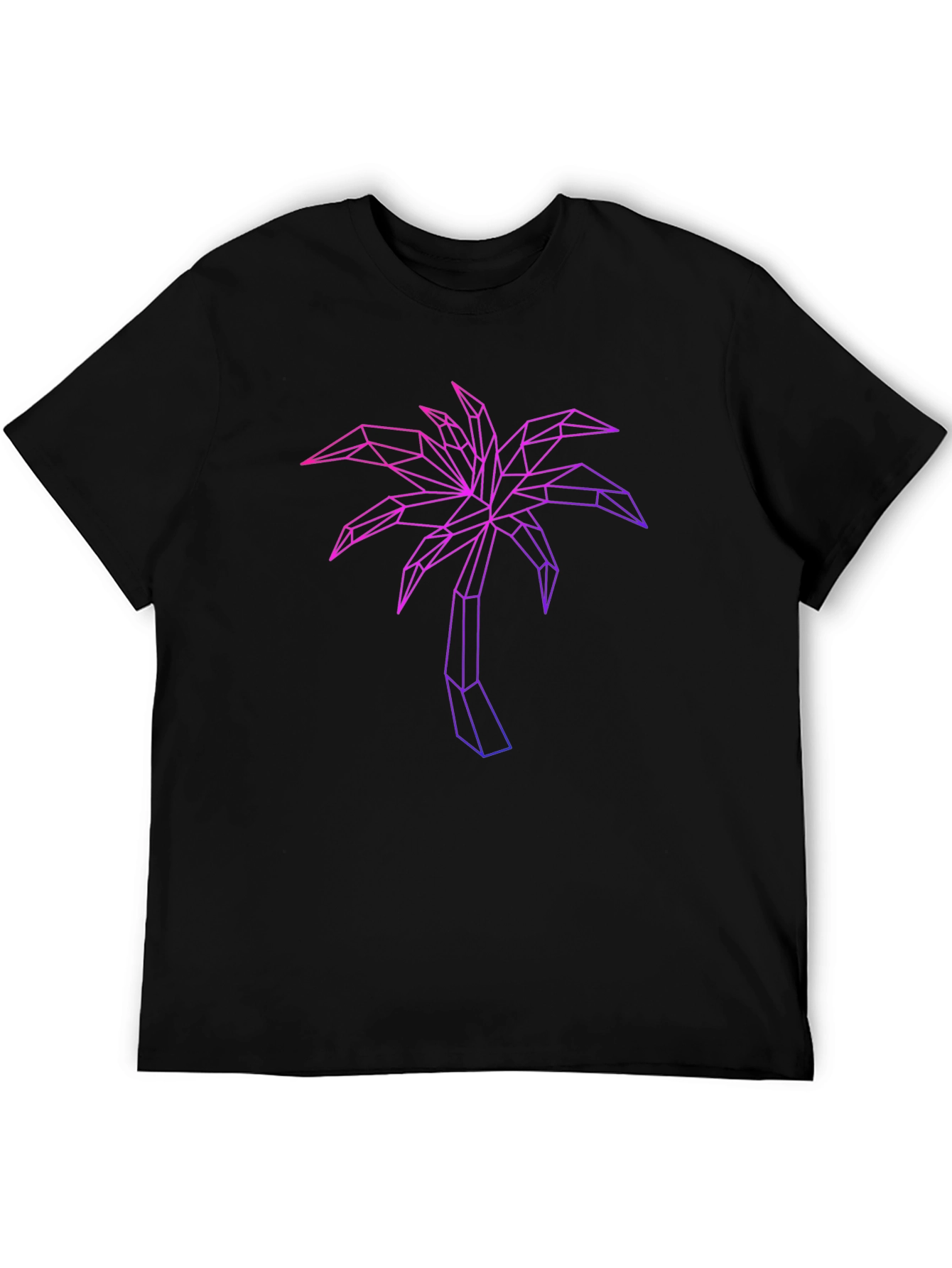 Geometric Palm Tree Graphic Tee - Black Cotton Blend
