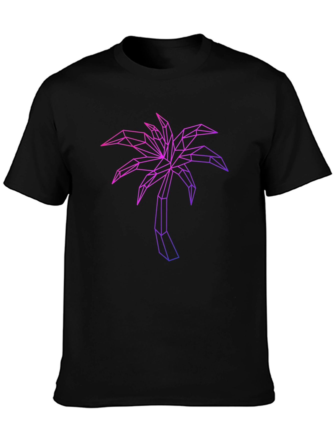 Geometric Palm Tree Graphic Tee - Black Cotton Blend