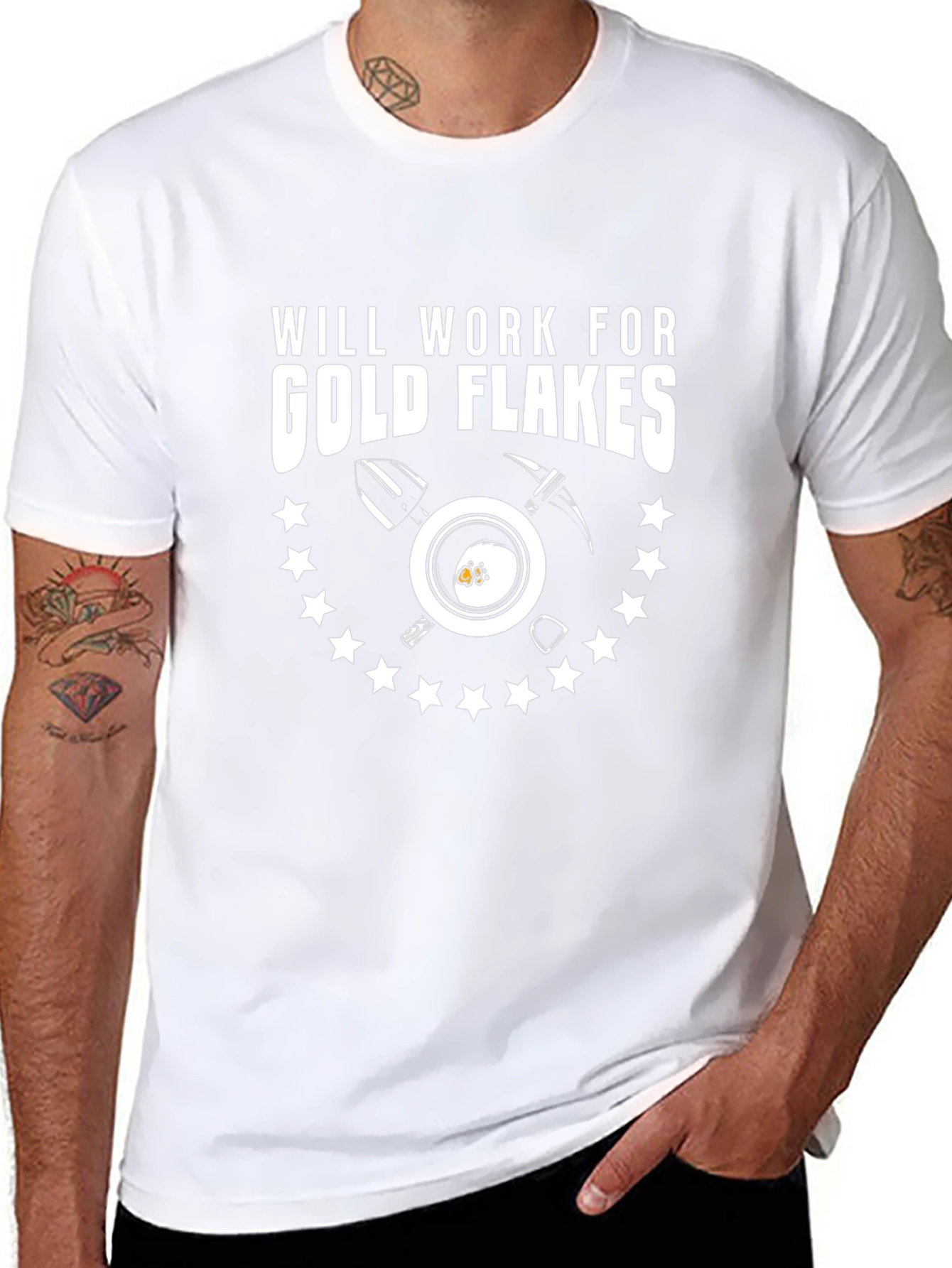 Will Work For Gold Flakes Black T-Shirt